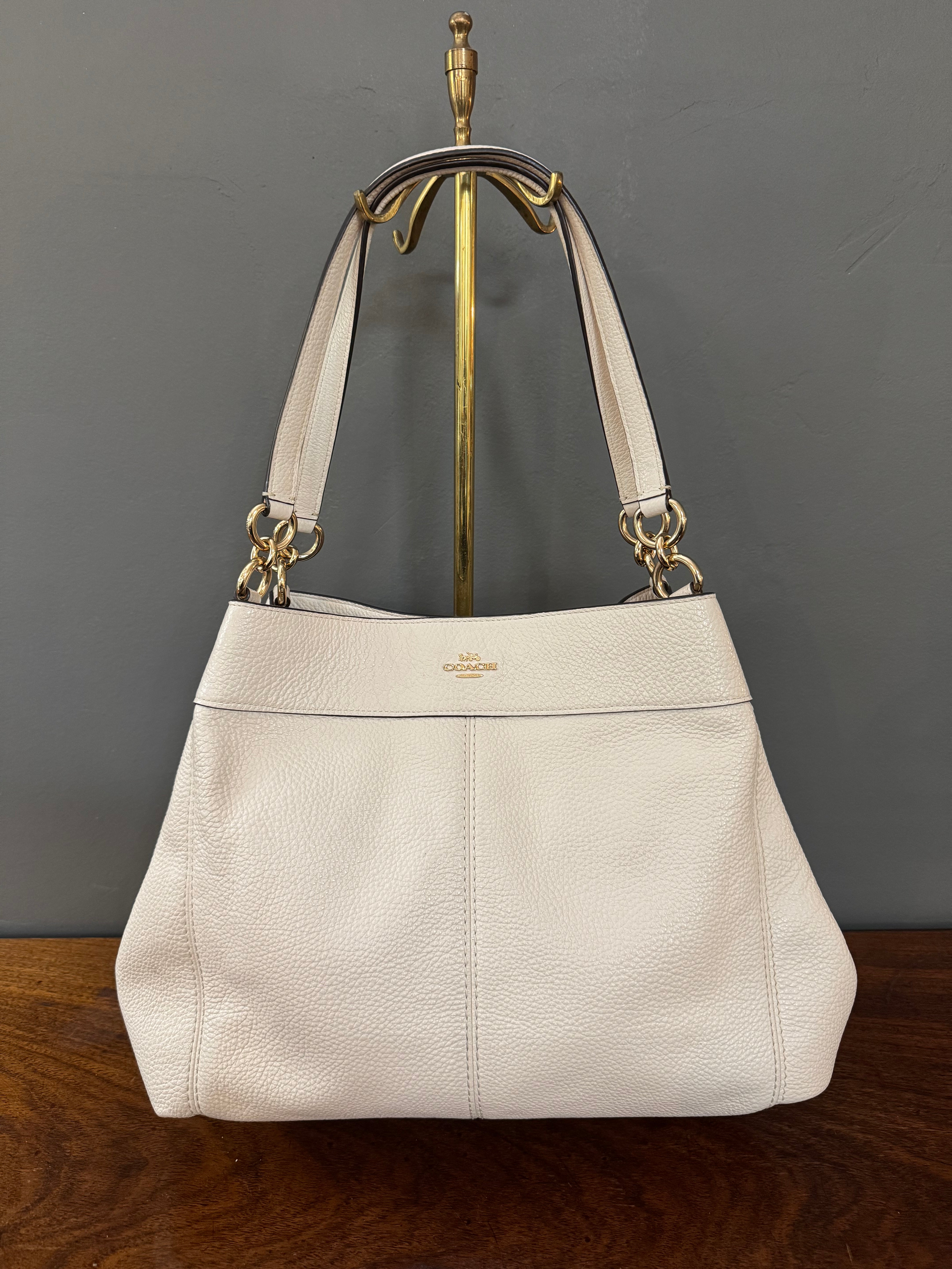 COACH 'Lexy' Chalk Pebble Leather Shoulder Bag
