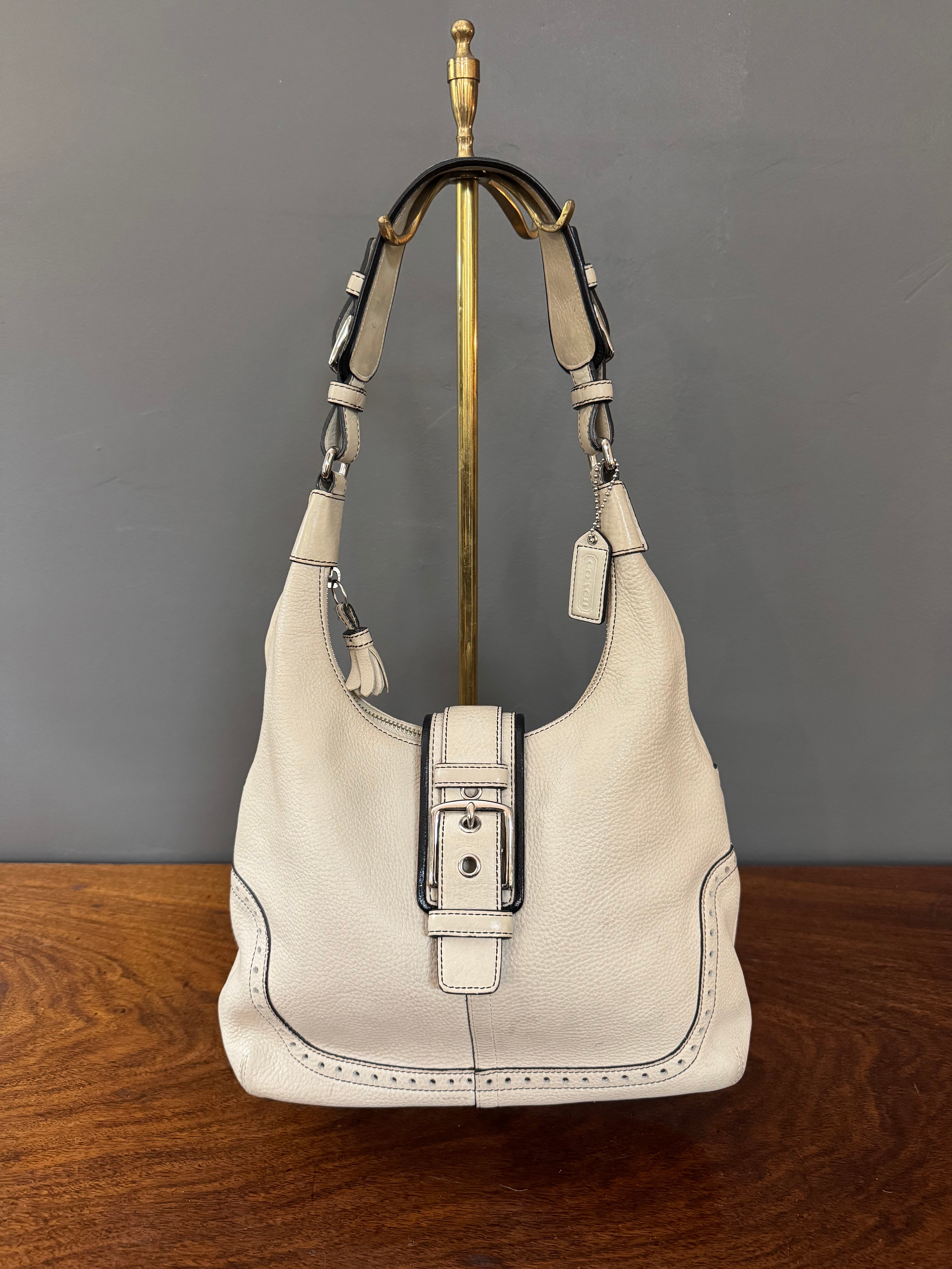 COACH 'Hamptons Hobo' Chalk Pebble Leather Shoulder Bag