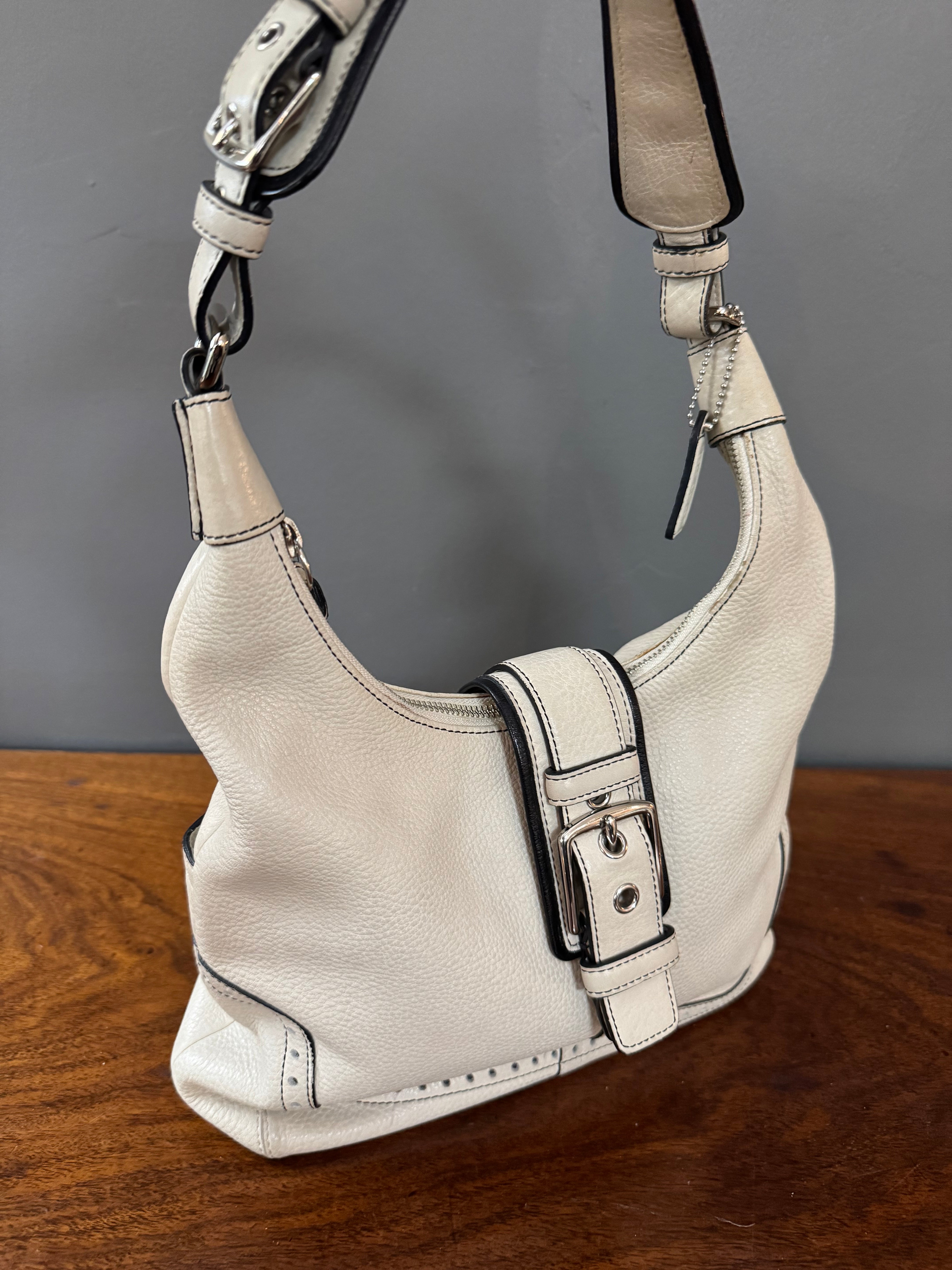 COACH 'Hamptons Hobo' Chalk Pebble Leather Shoulder Bag