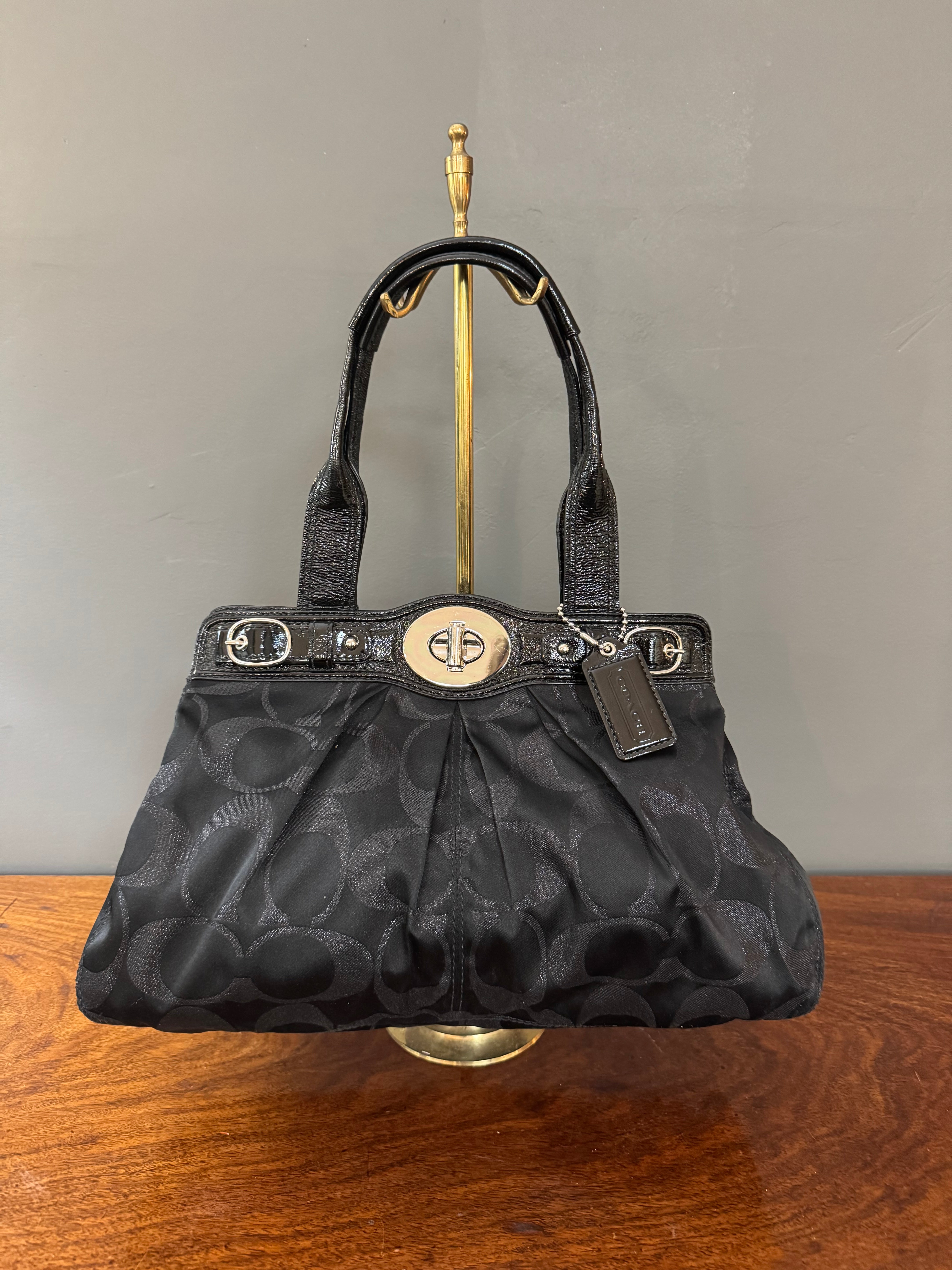 COACH 'Garnet Signature' Black Magic Nylon Satchel