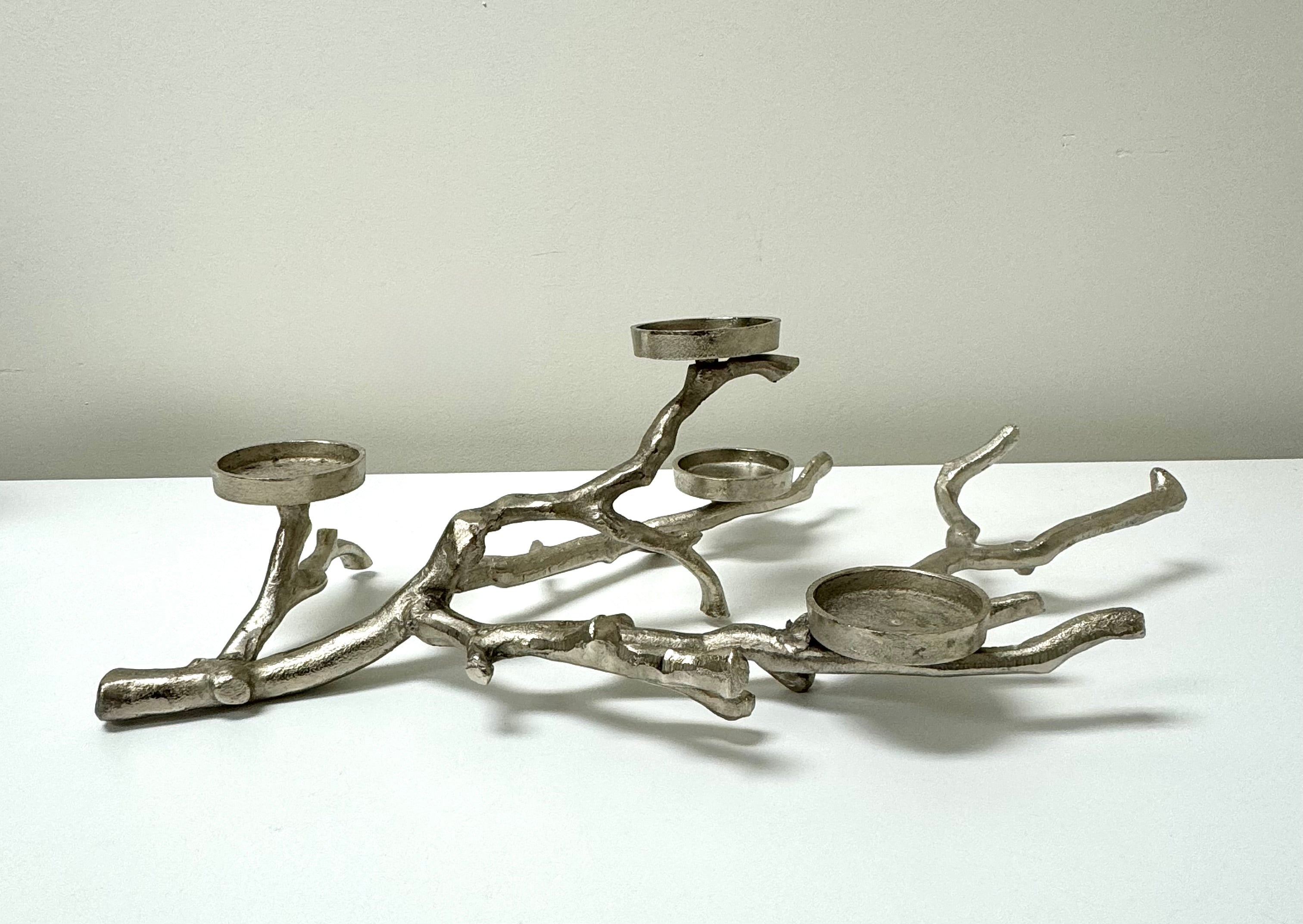 Matte Silver Branch Candle Holder