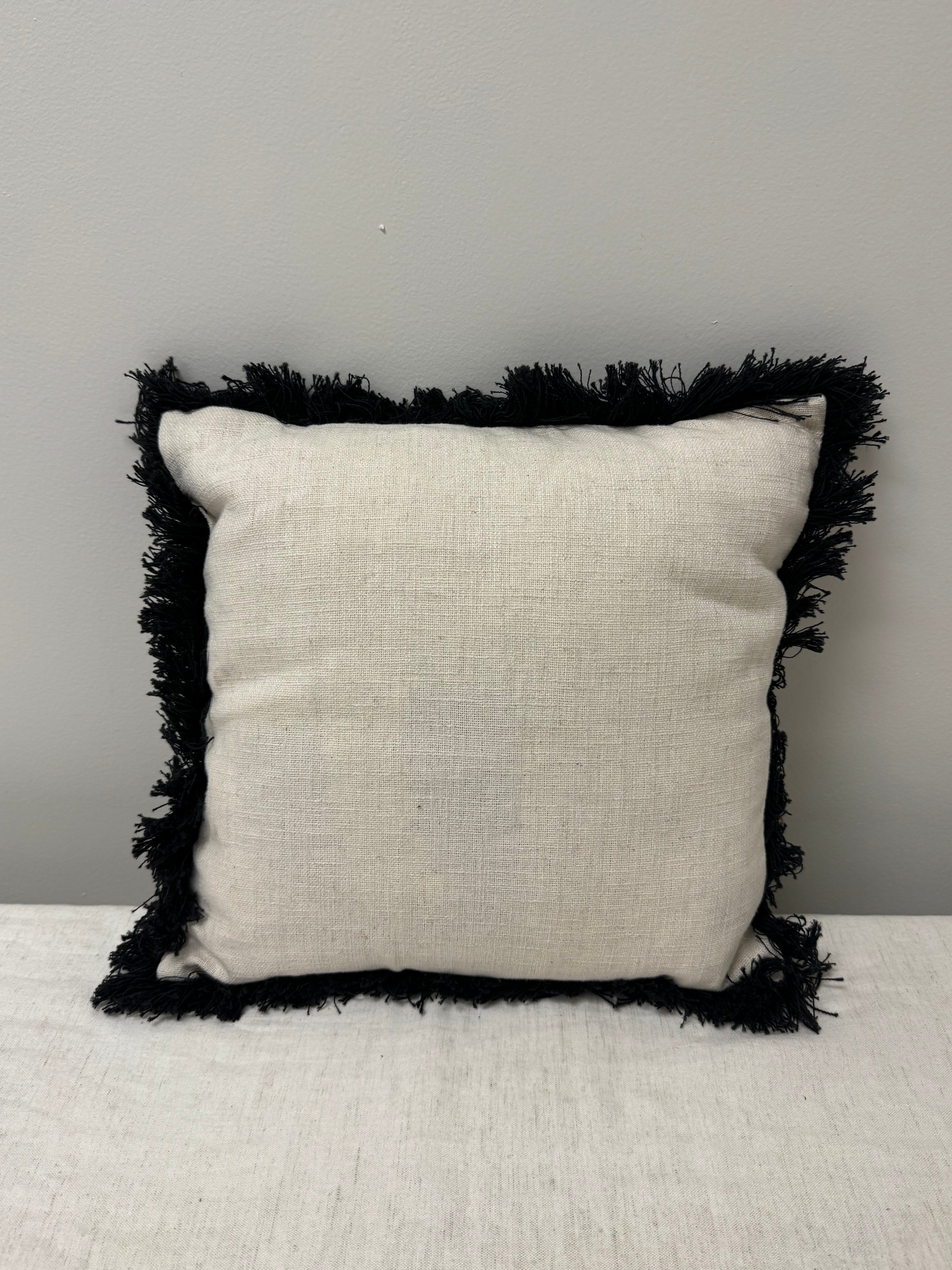 Oatmeal Linen 15" Pillow with Black Fringe
