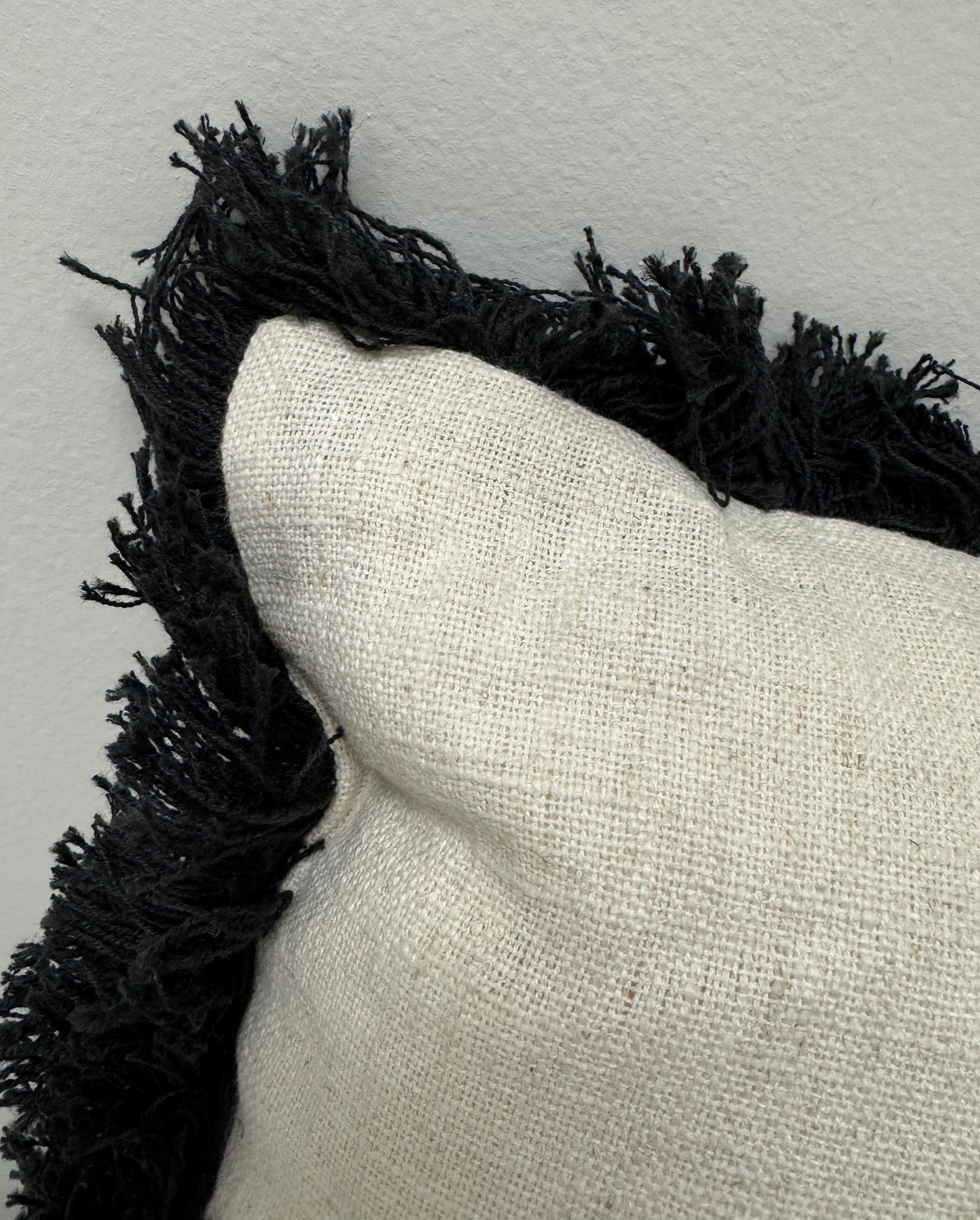 Oatmeal Linen 15" Pillow with Black Fringe