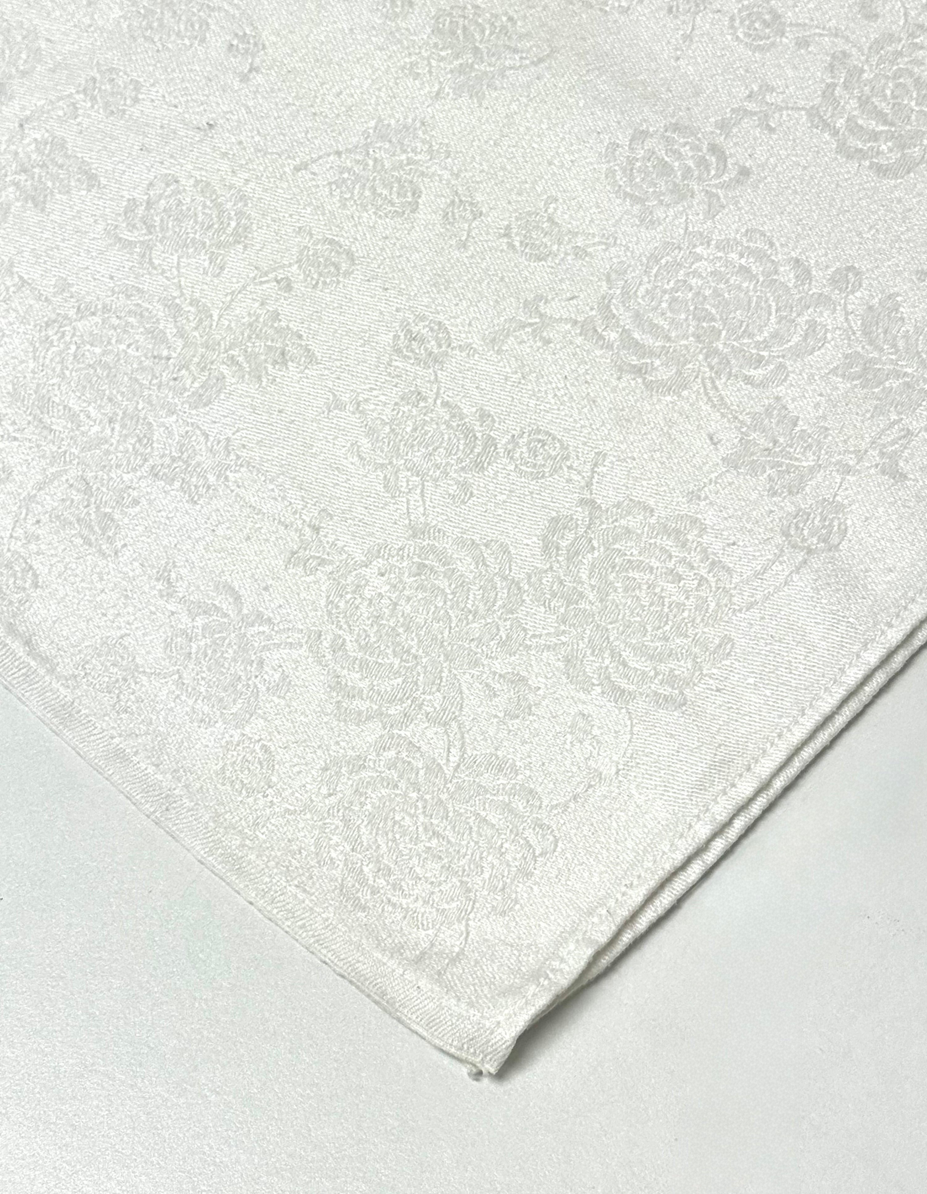 Vintage Rose Damask White Linen Napkins Set of 8