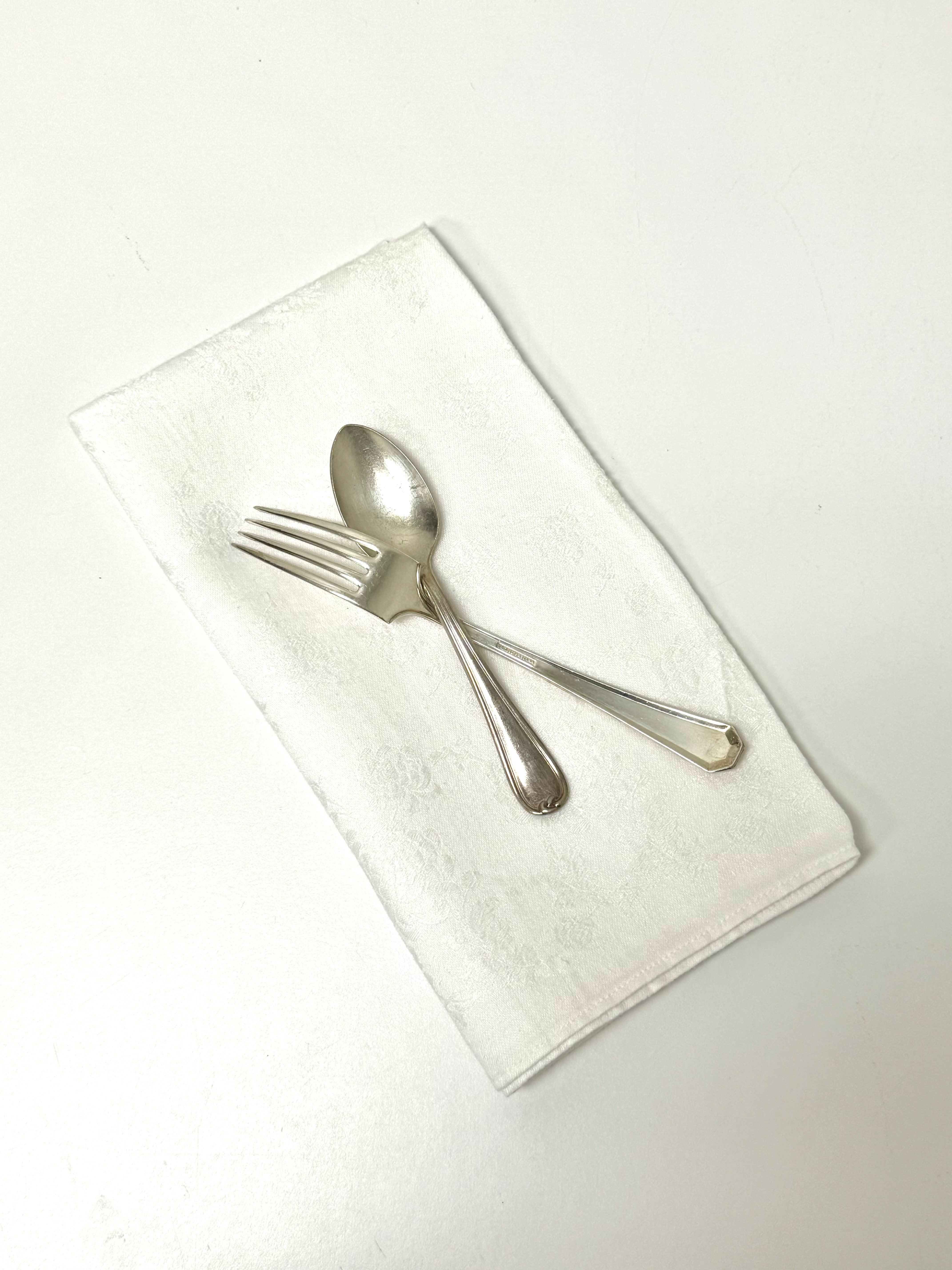 Vintage Rose Damask White Linen Napkins Set of 8