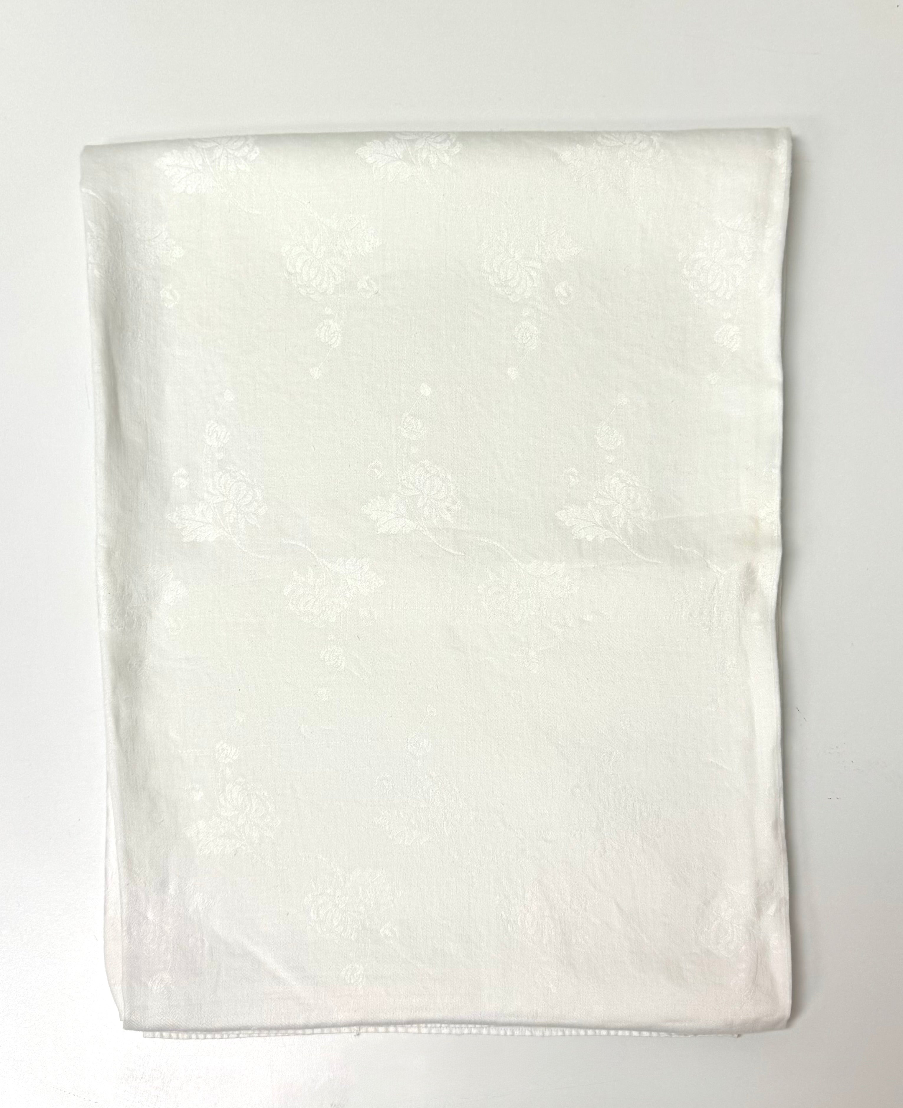 Vintage Floral Vine White Damask 52" x 66" Tablecloth