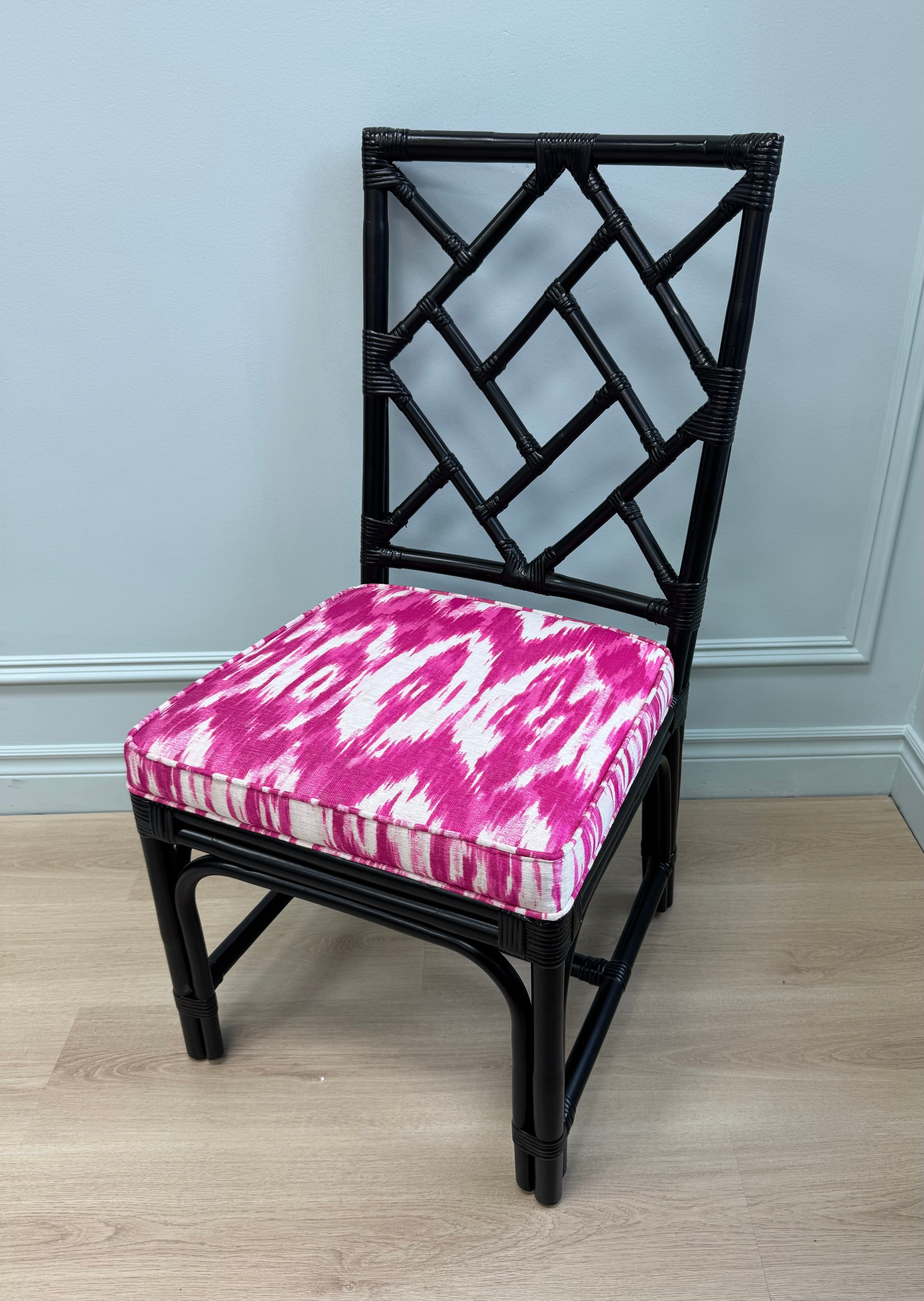 Black Bamboo Chair with Fuchsia Ikat Cushion