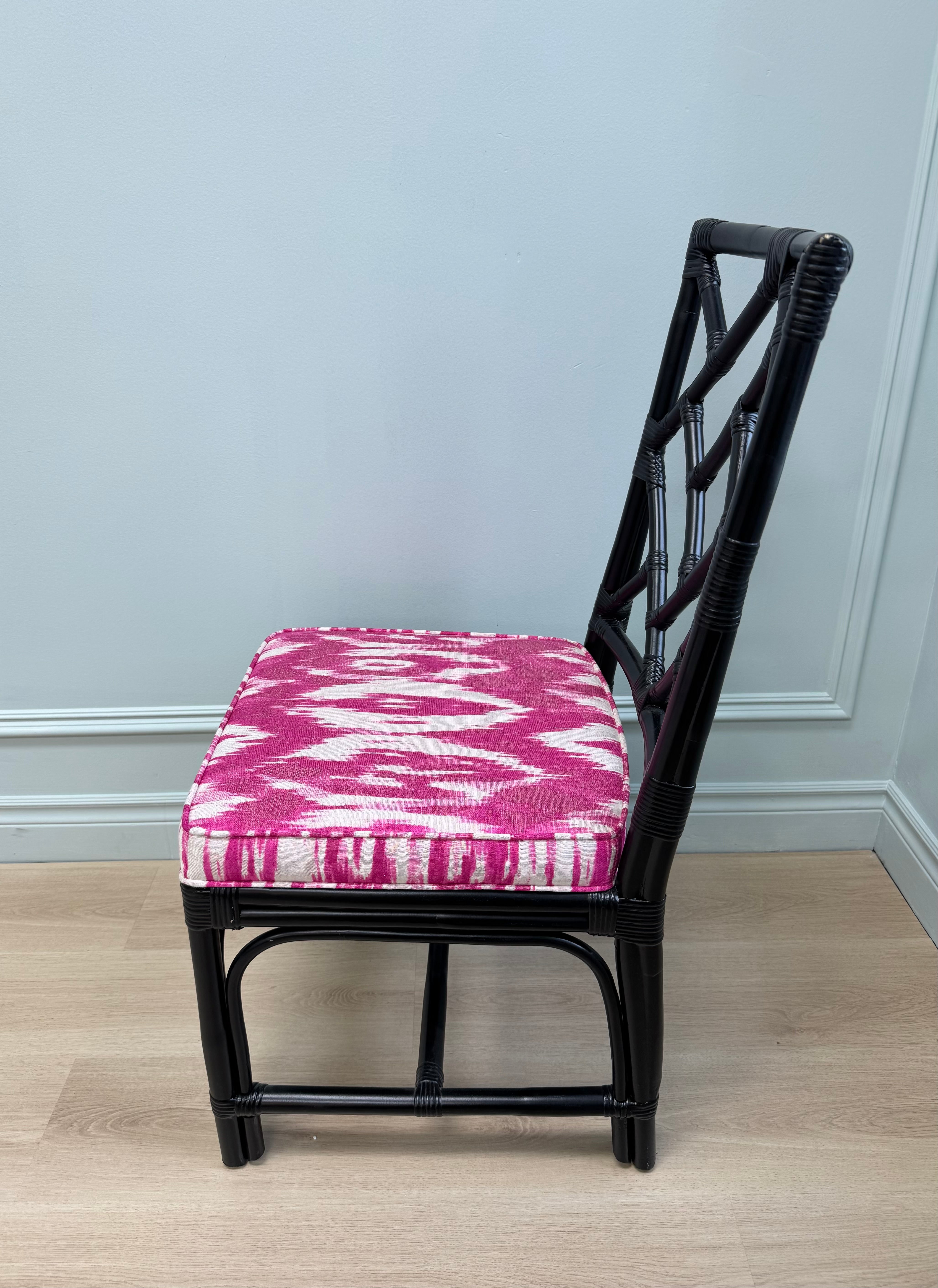 Black Bamboo Chair with Fuchsia Ikat Cushion