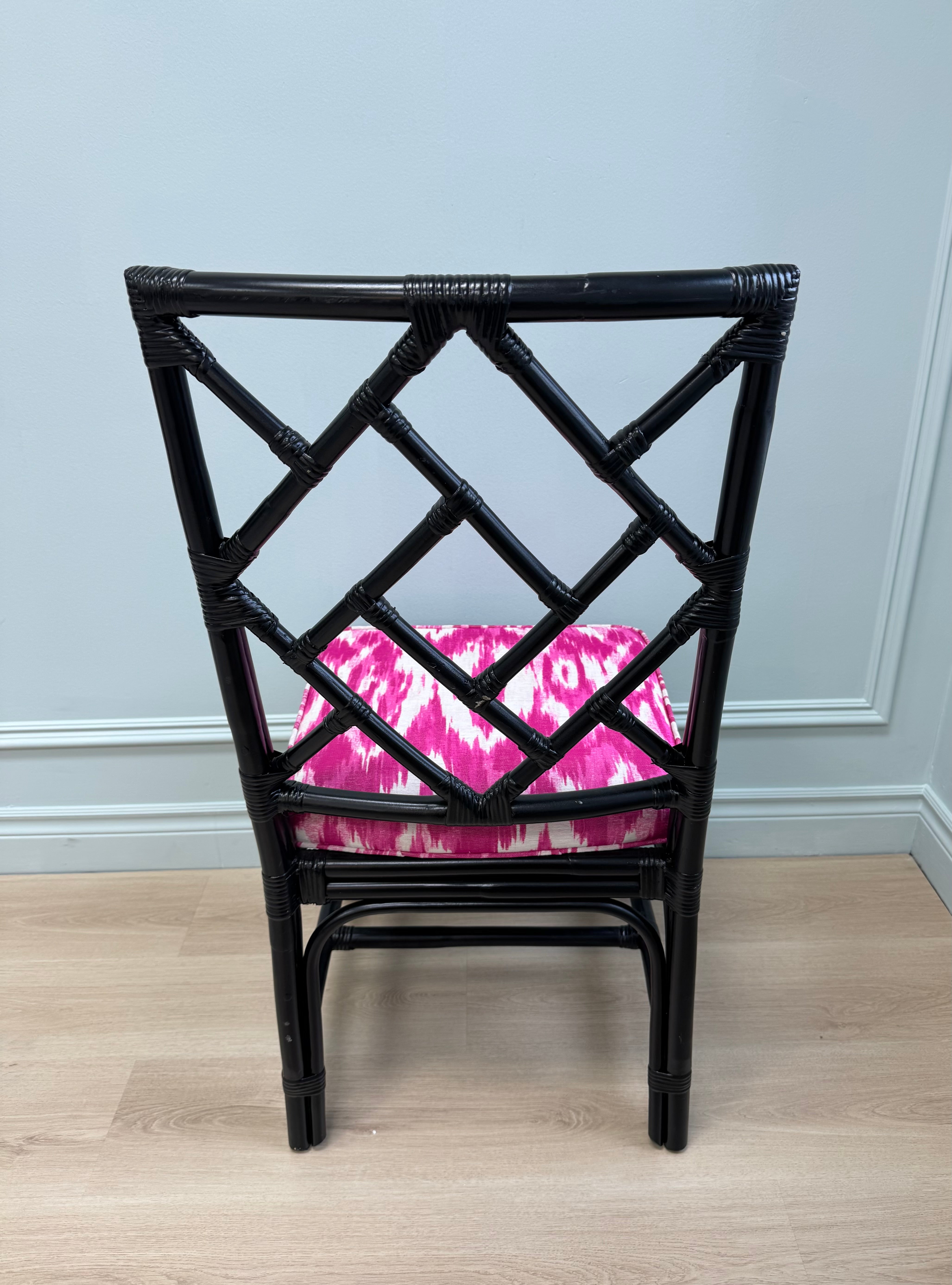 Black Bamboo Chair with Fuchsia Ikat Cushion