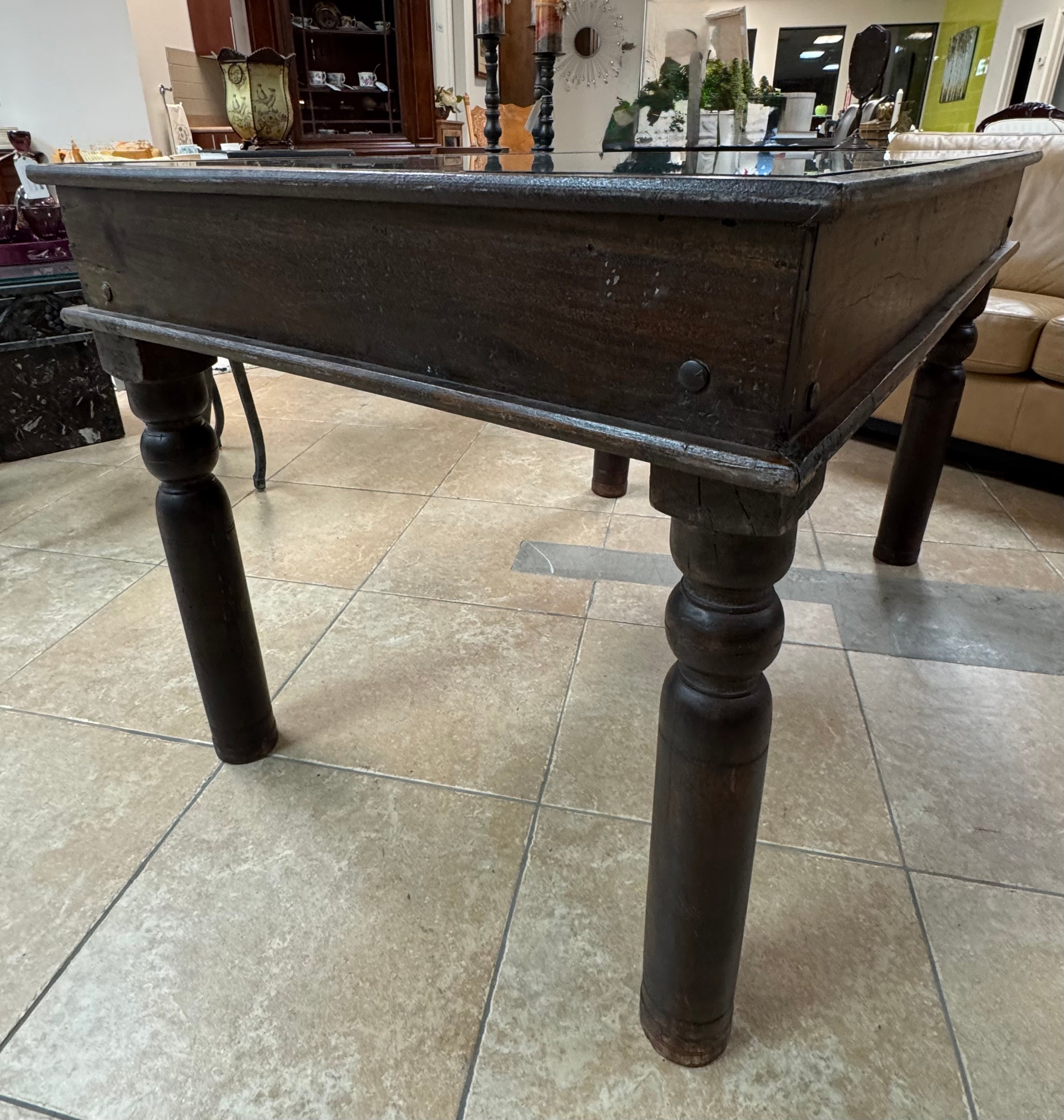 Hand-carved Indian Console Table with Glass Top