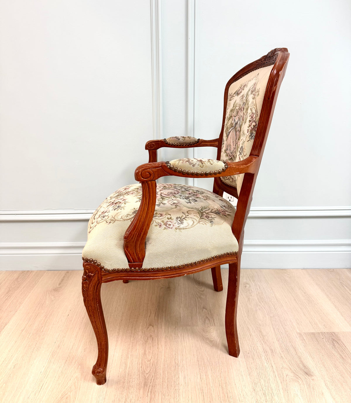 Vintage Louis XV French Needlepoint Arm Chair