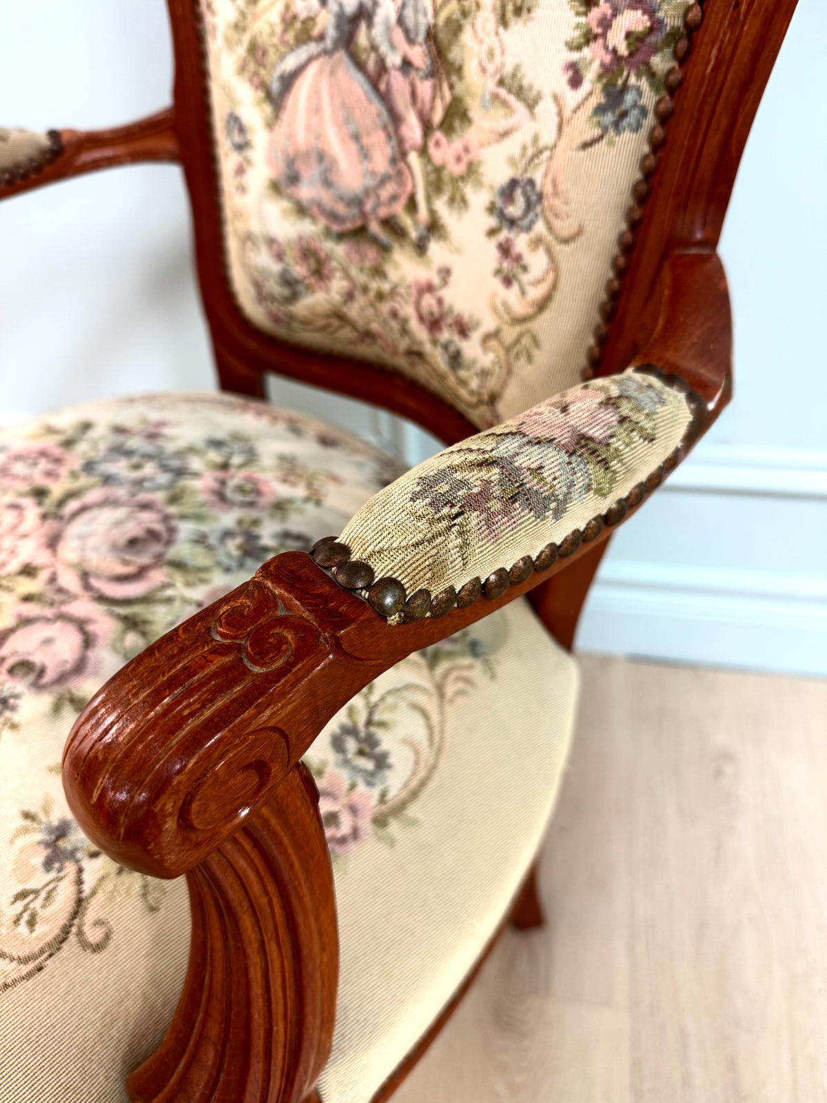 Vintage Louis XV French Needlepoint Arm Chair