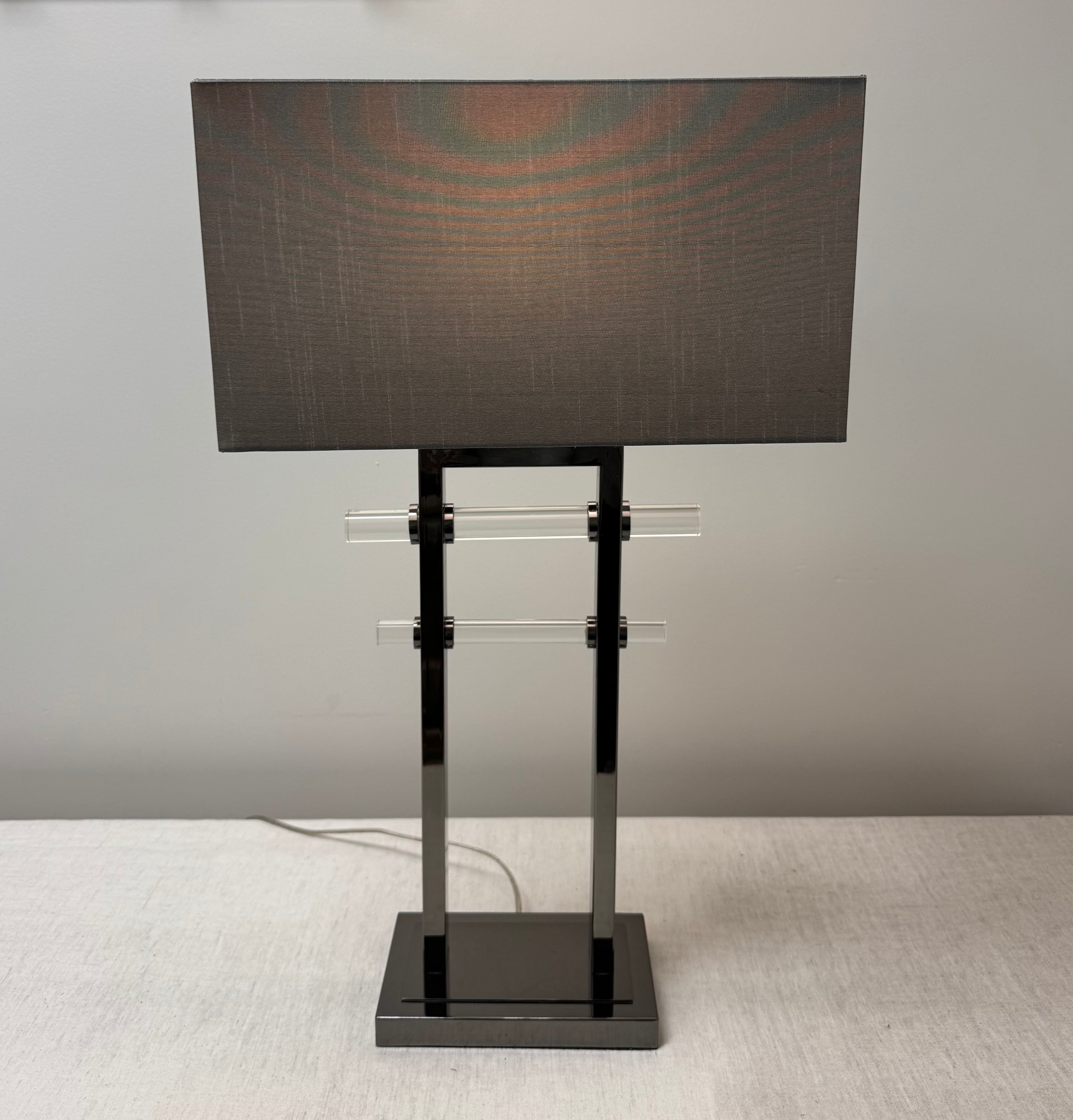 Modernist Black Chrome Lamp with Glass Rods