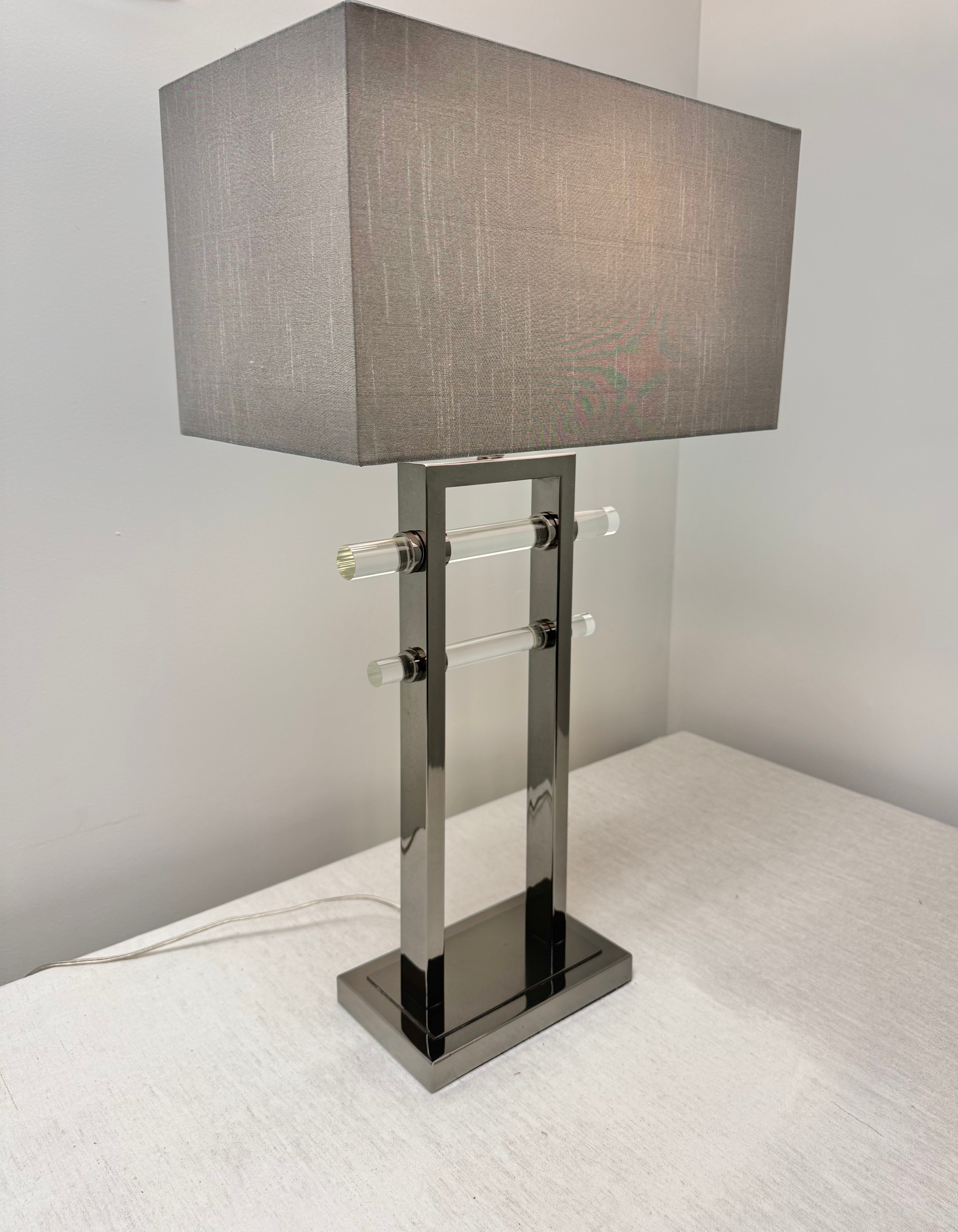 Modernist Black Chrome Lamp with Glass Rods
