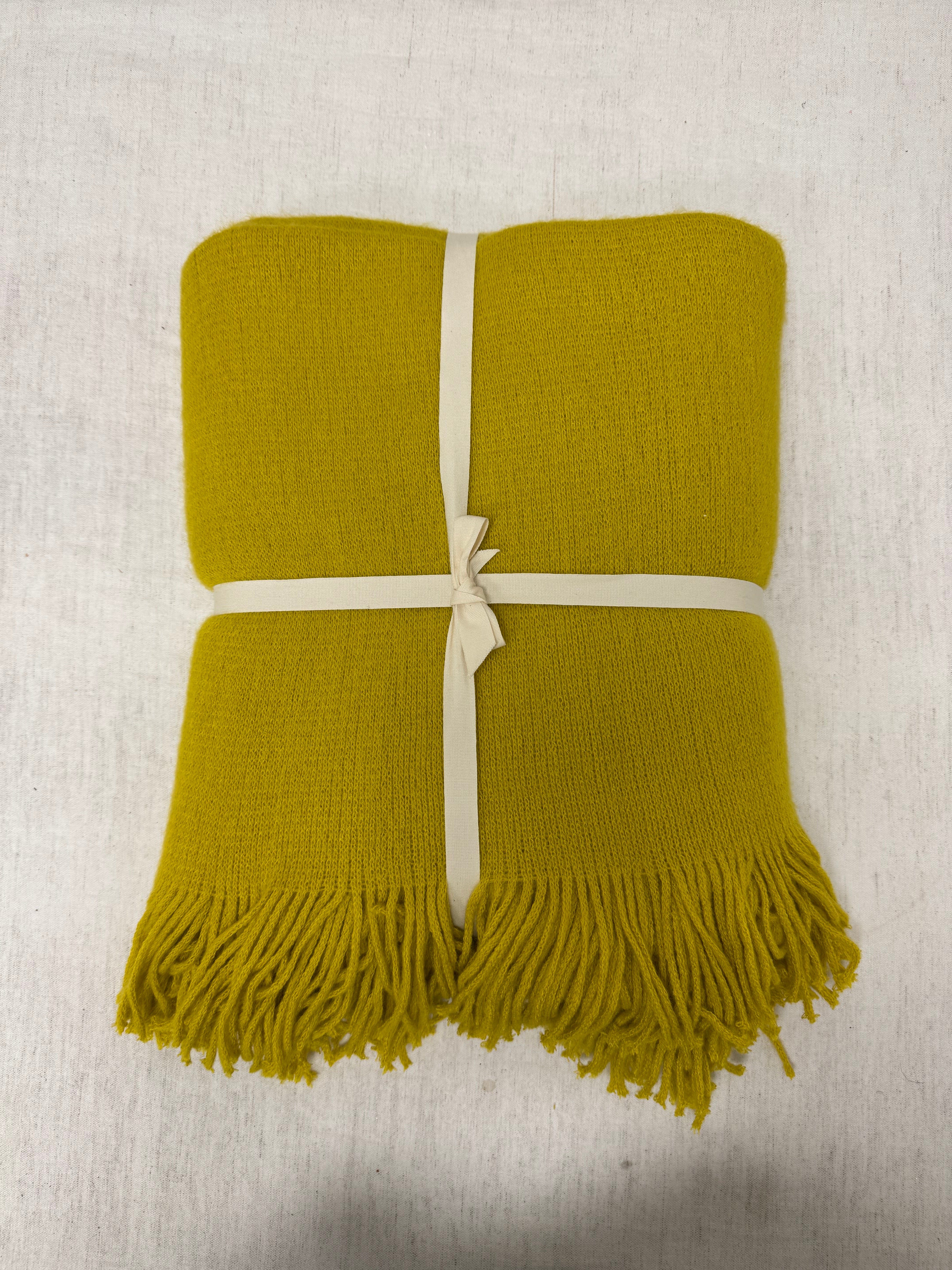 NEW! OUI Chartreuse Yellow Knit Fringed Throw