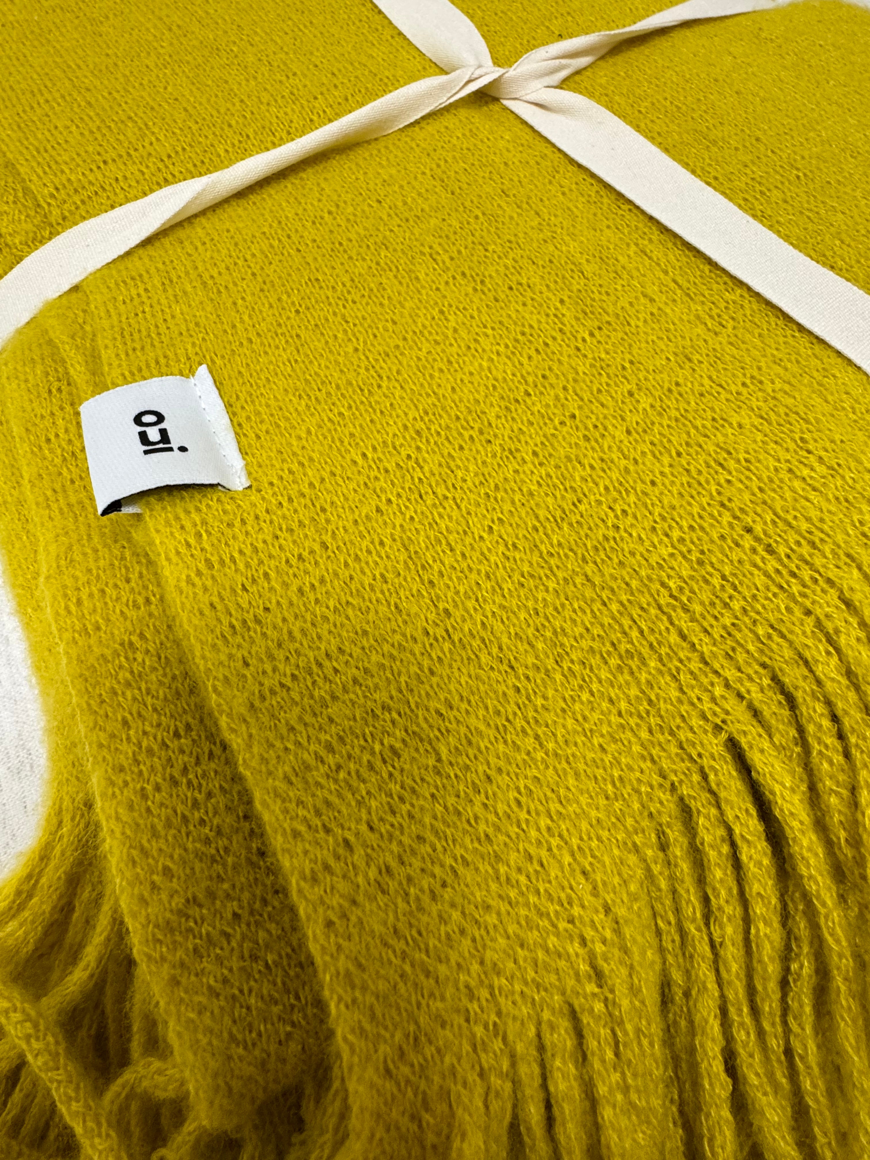 NEW! OUI Chartreuse Yellow Knit Fringed Throw