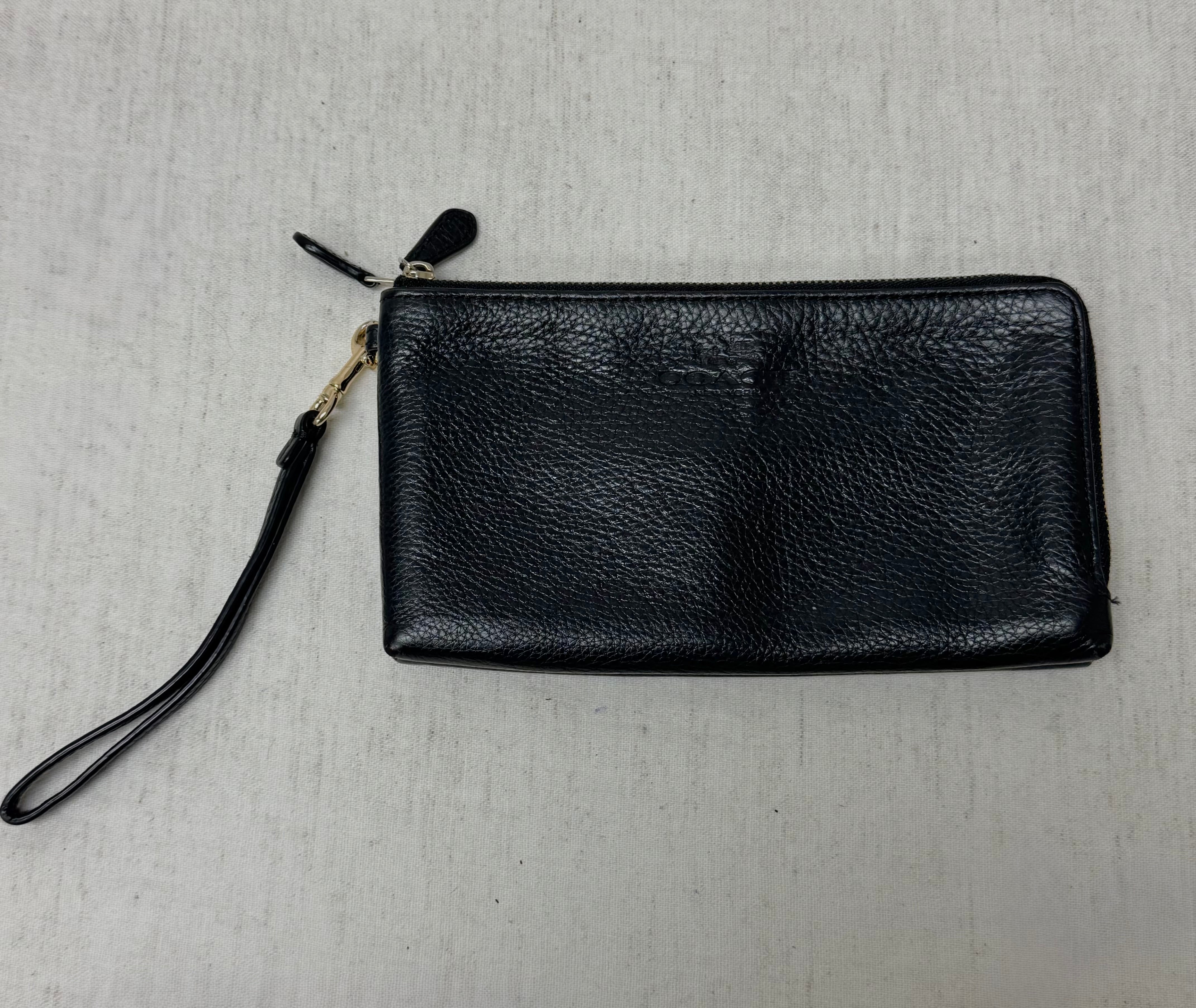 COACH Black Pebble Leather Double-zip Wallet Wristlet
