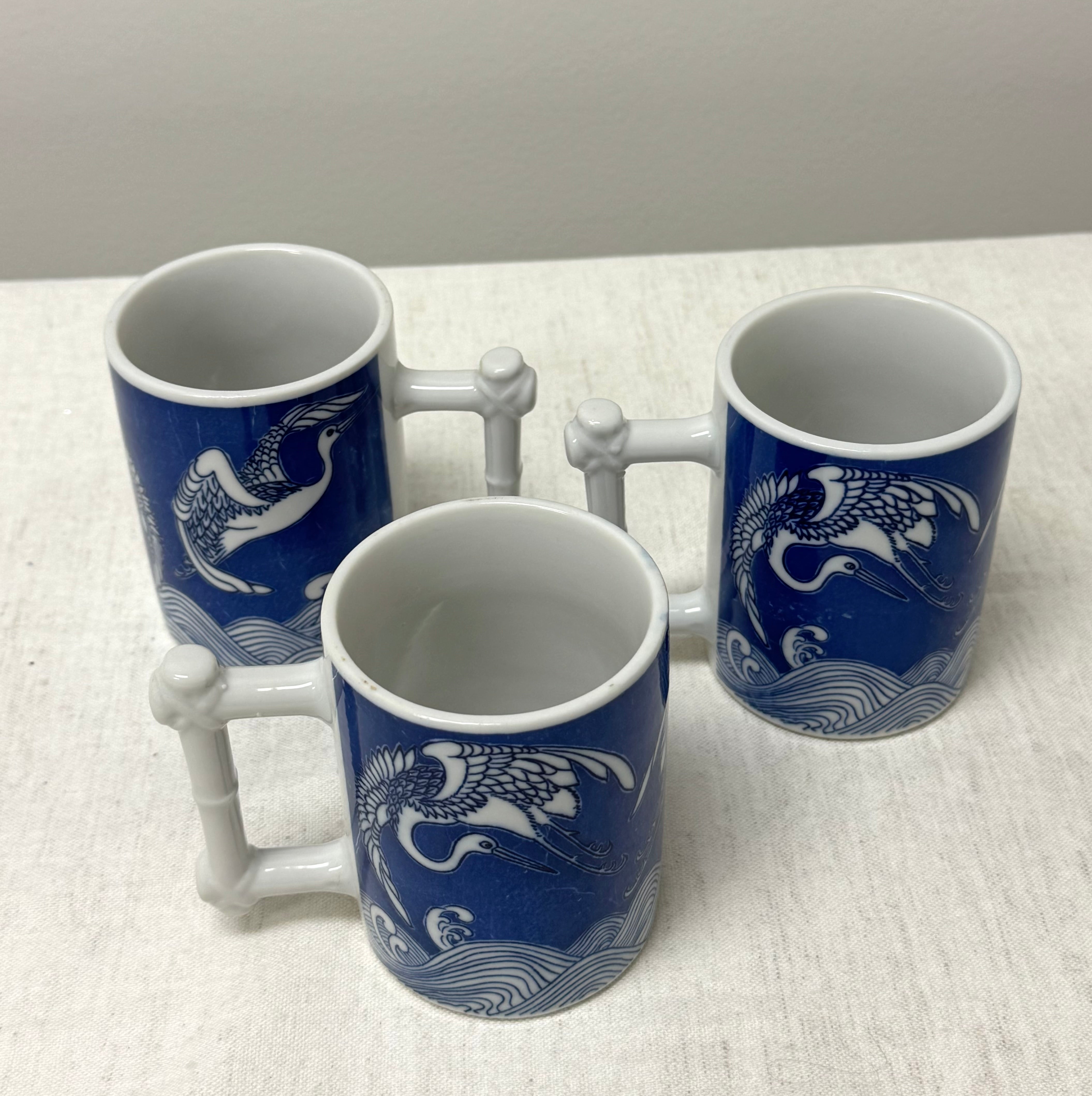 Vintage NANCY GETZ 'Crane' Mugs Set of 3