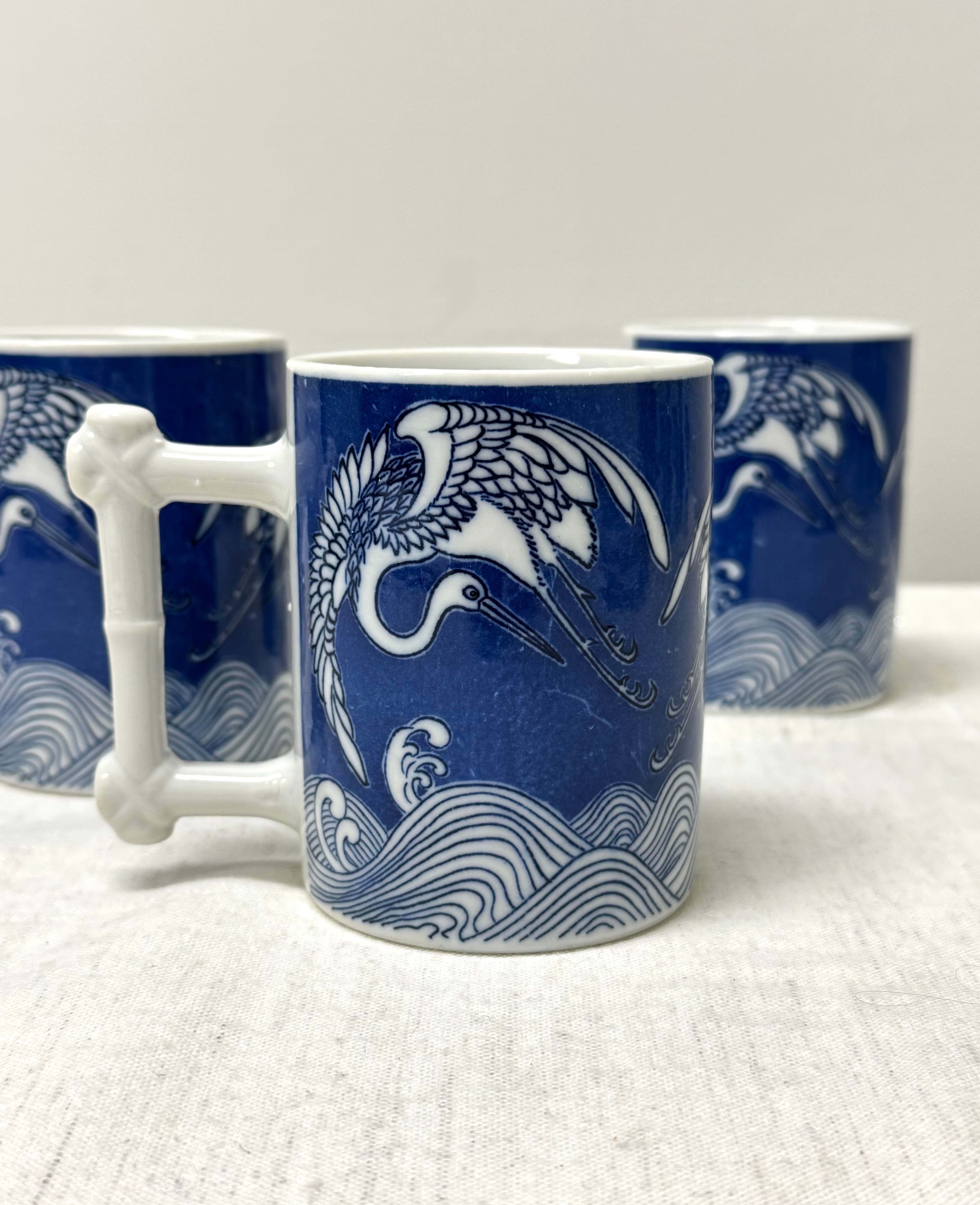 Vintage NANCY GETZ 'Crane' Mugs Set of 3