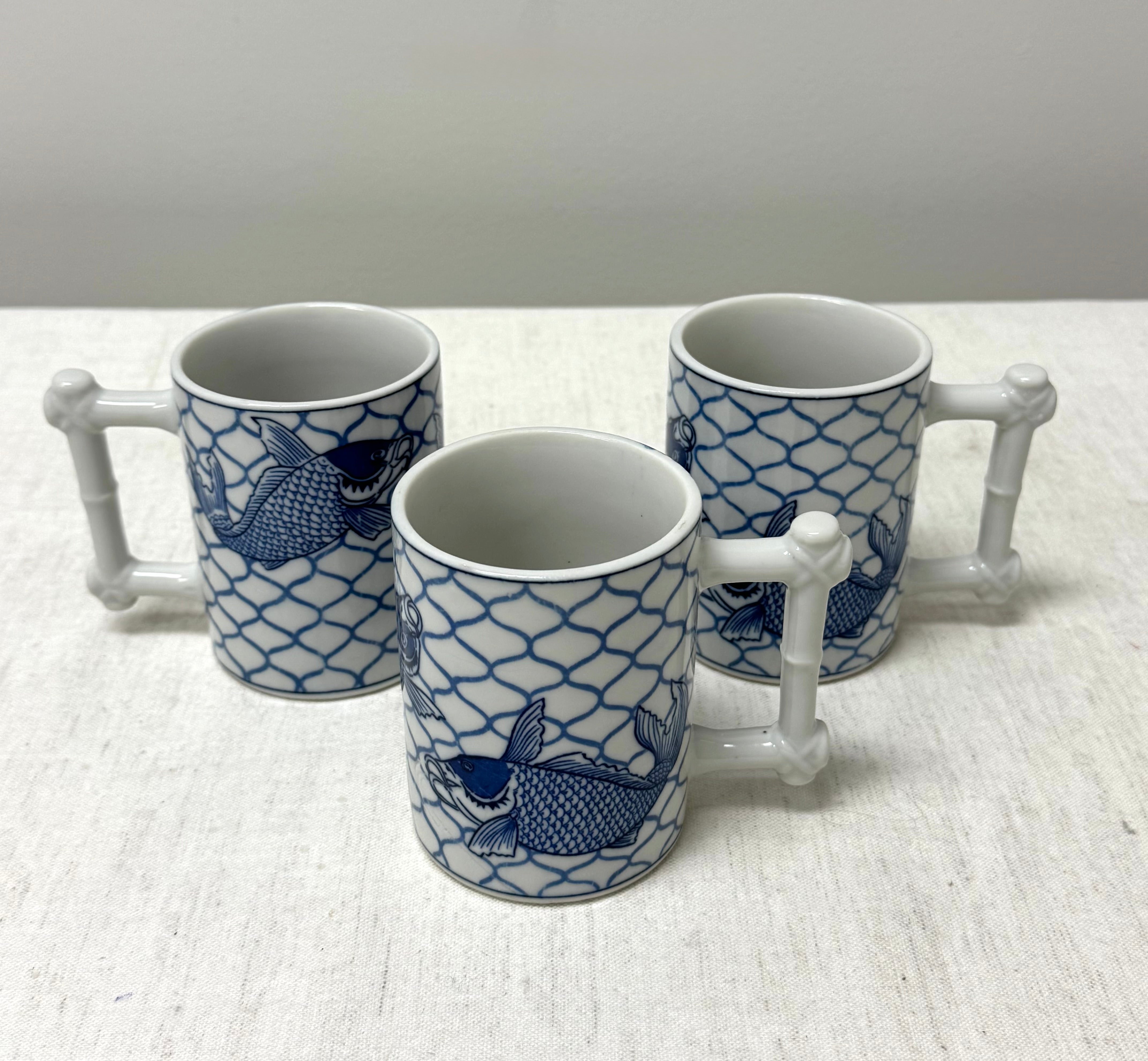 Vintage NANCY GETZ 'Koi' Mugs Set of 3