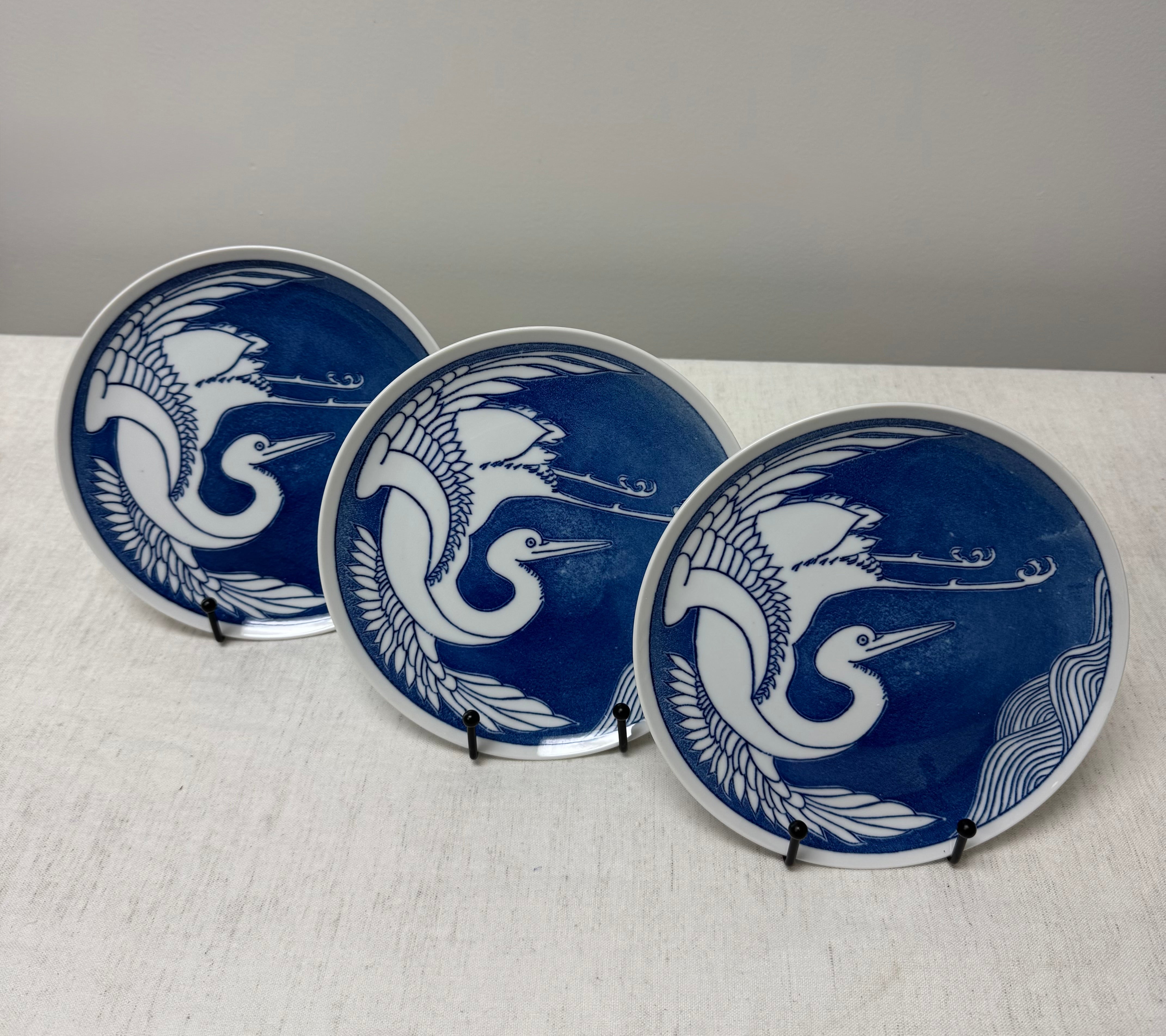 Vintage NANCY GETZ 'Crane' 8" Plates Set of 3