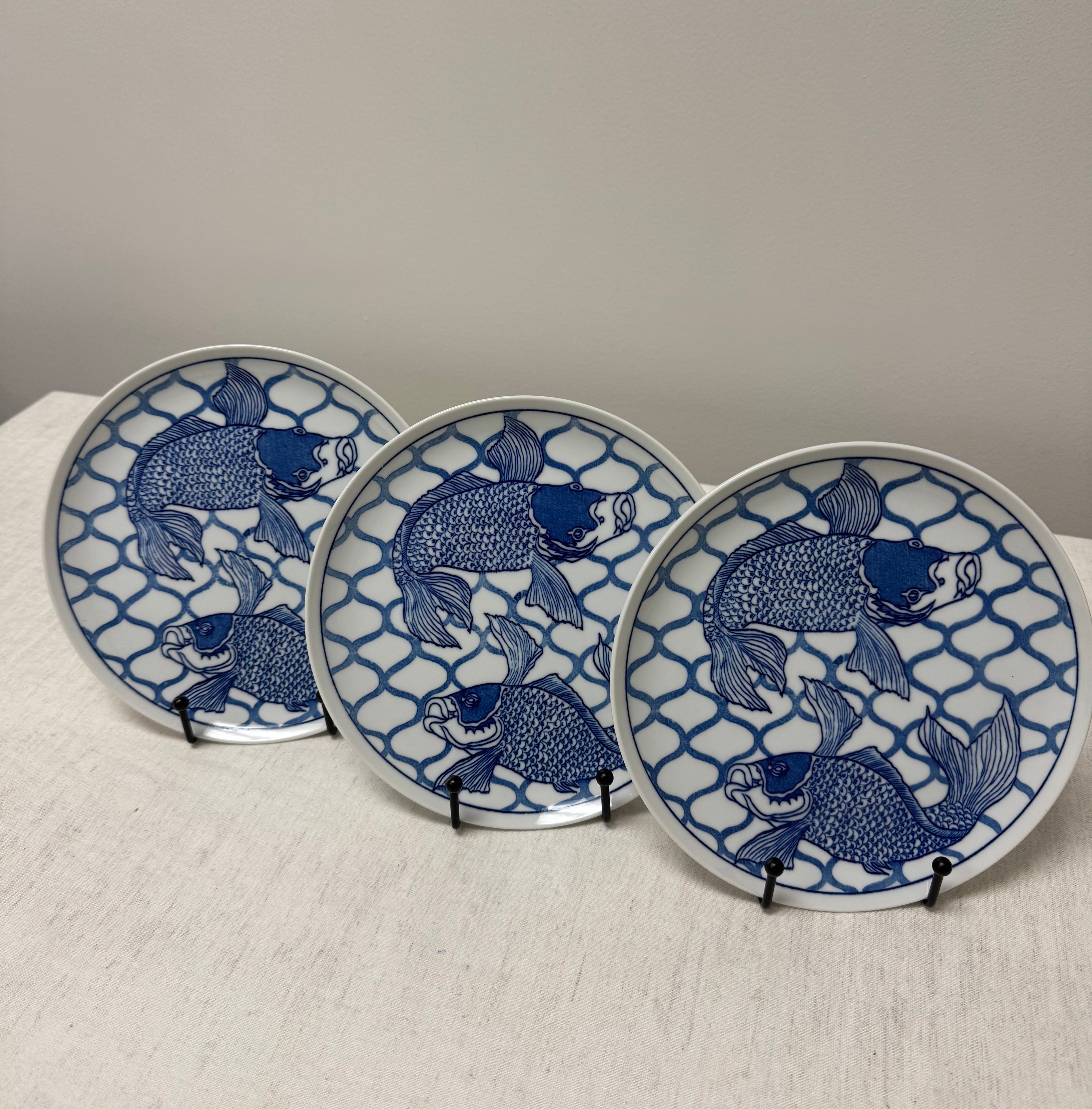Vintage NANCY GETZ 'Koi' 8" Plates Set of 3