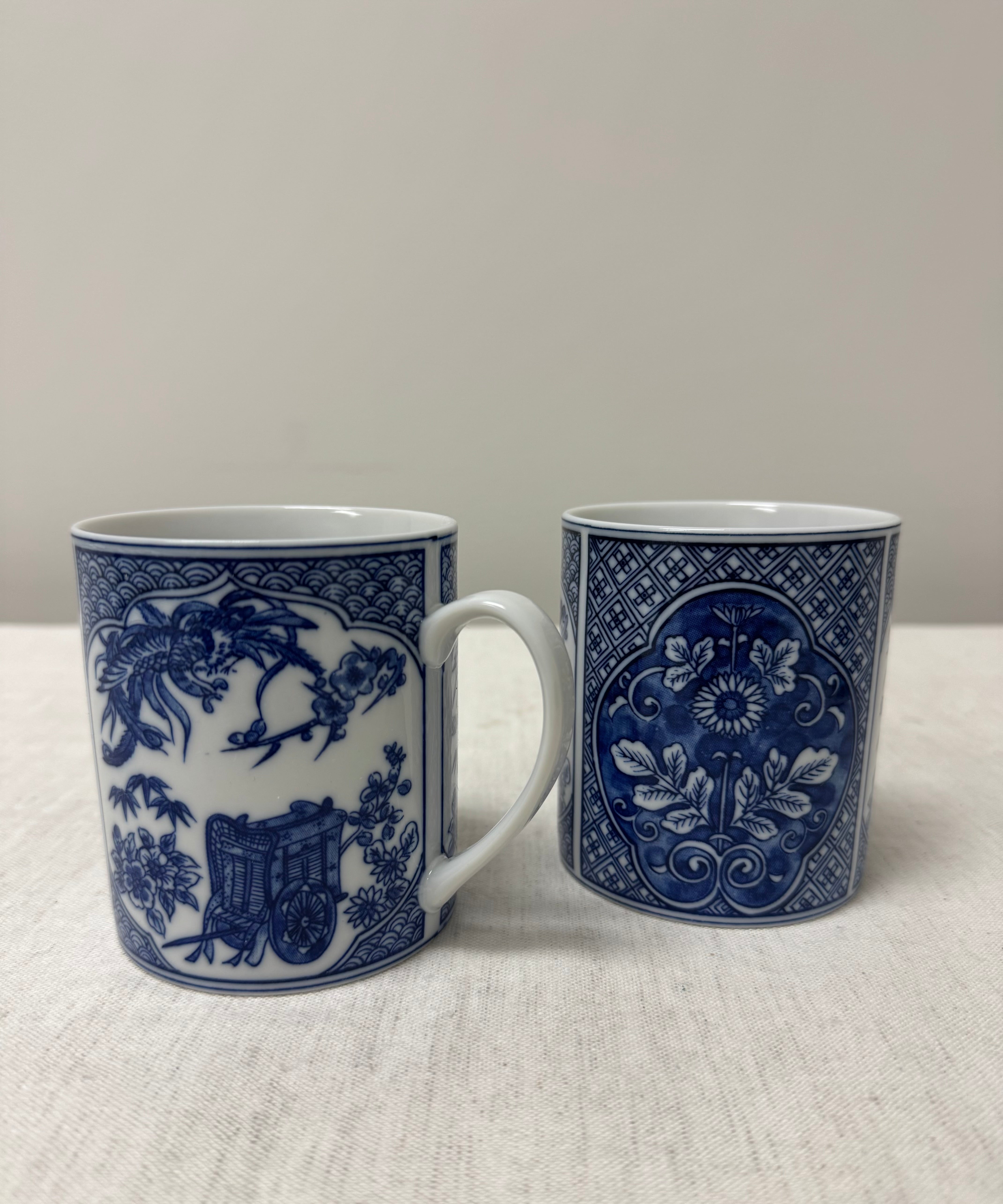 Vintage Blue & White Mugs Set of 5