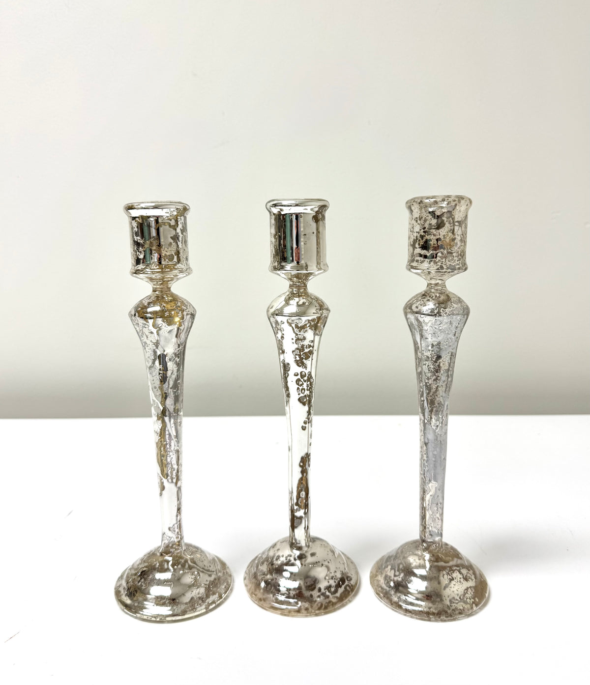 Mercury Glass Candle Holders Set of 3
