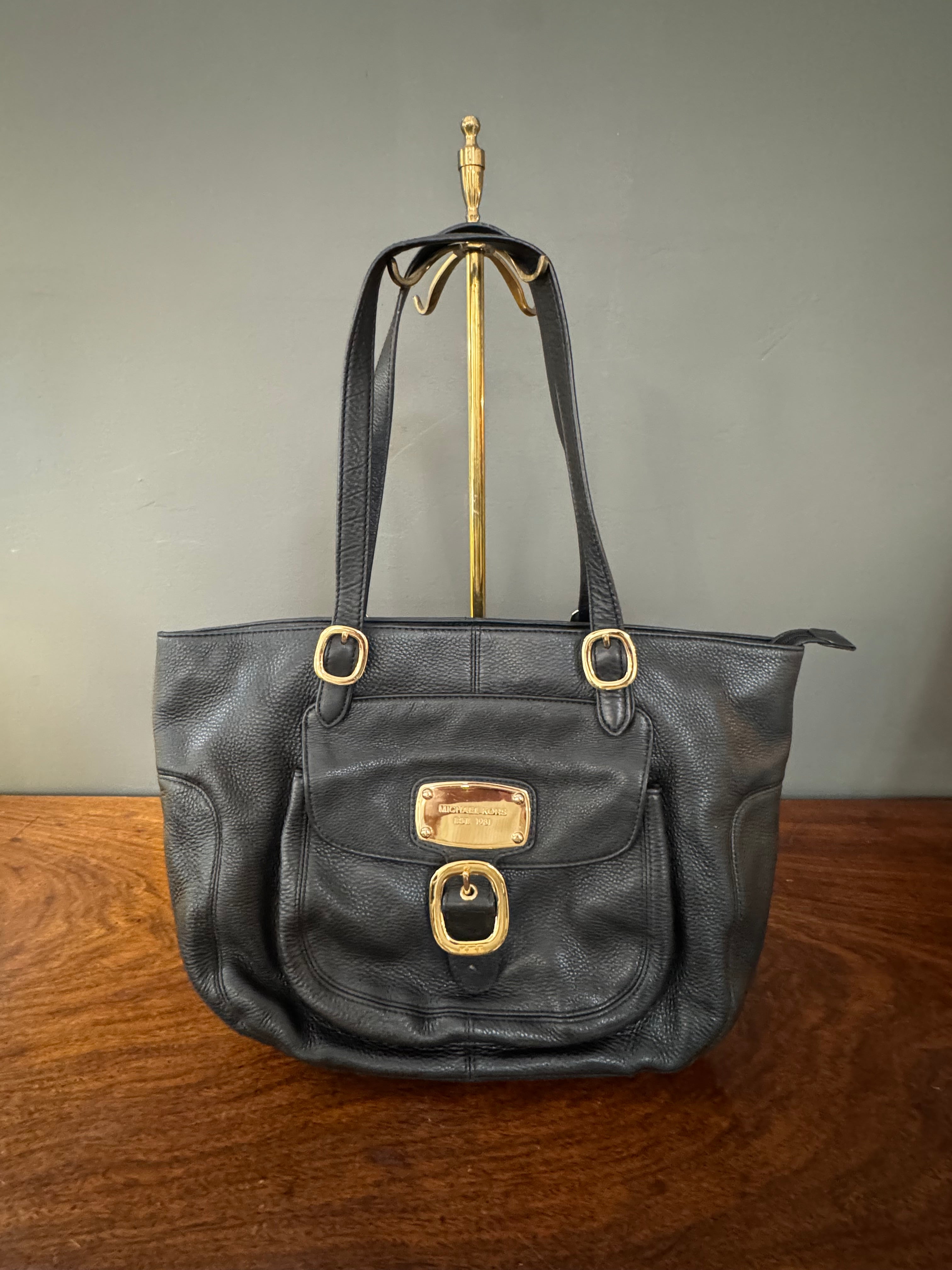 MICHAEL KORS 'Hudson' Black Pebble Leather Tote Bag