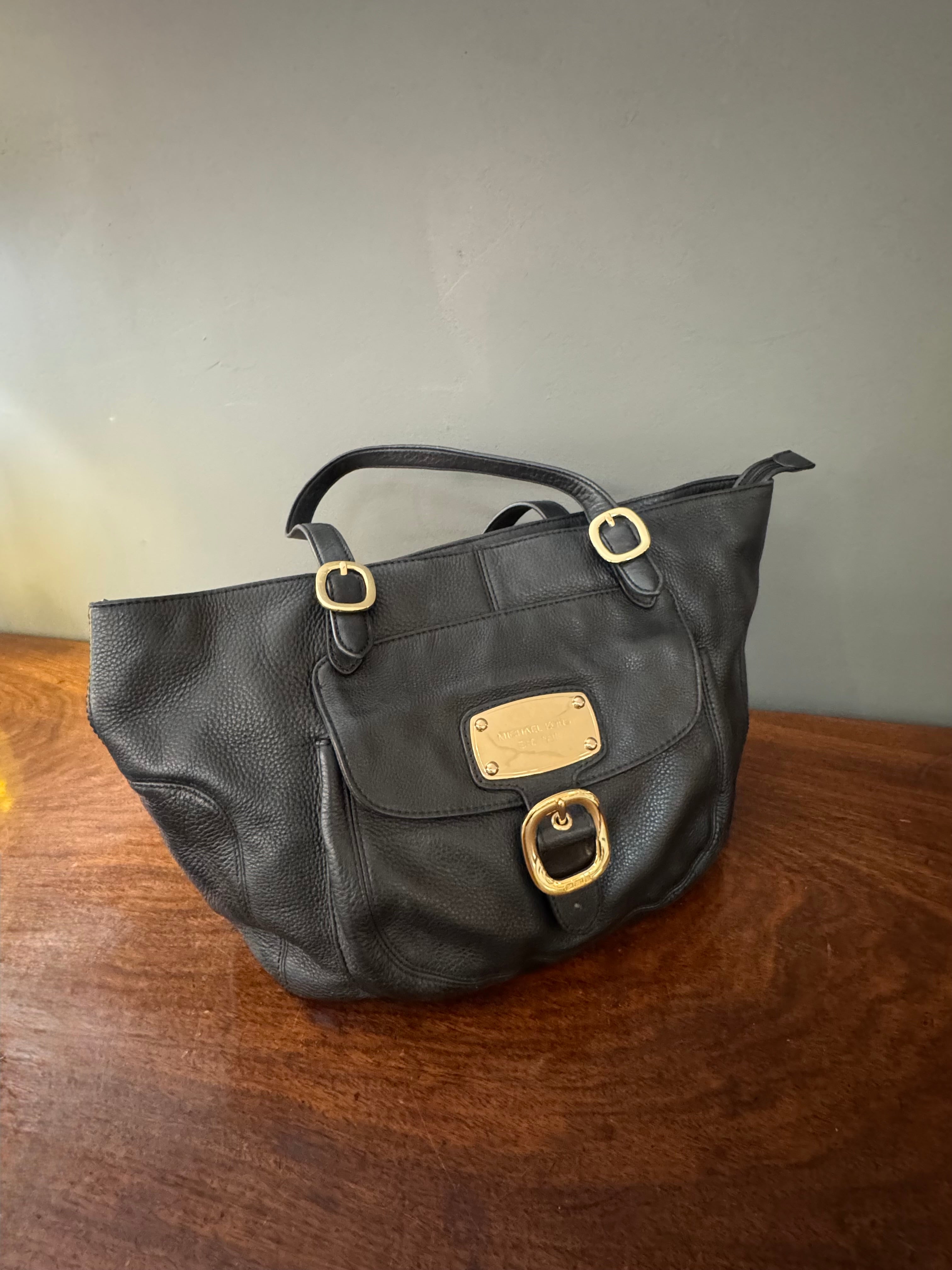 MICHAEL KORS 'Hudson' Black Pebble Leather Tote Bag