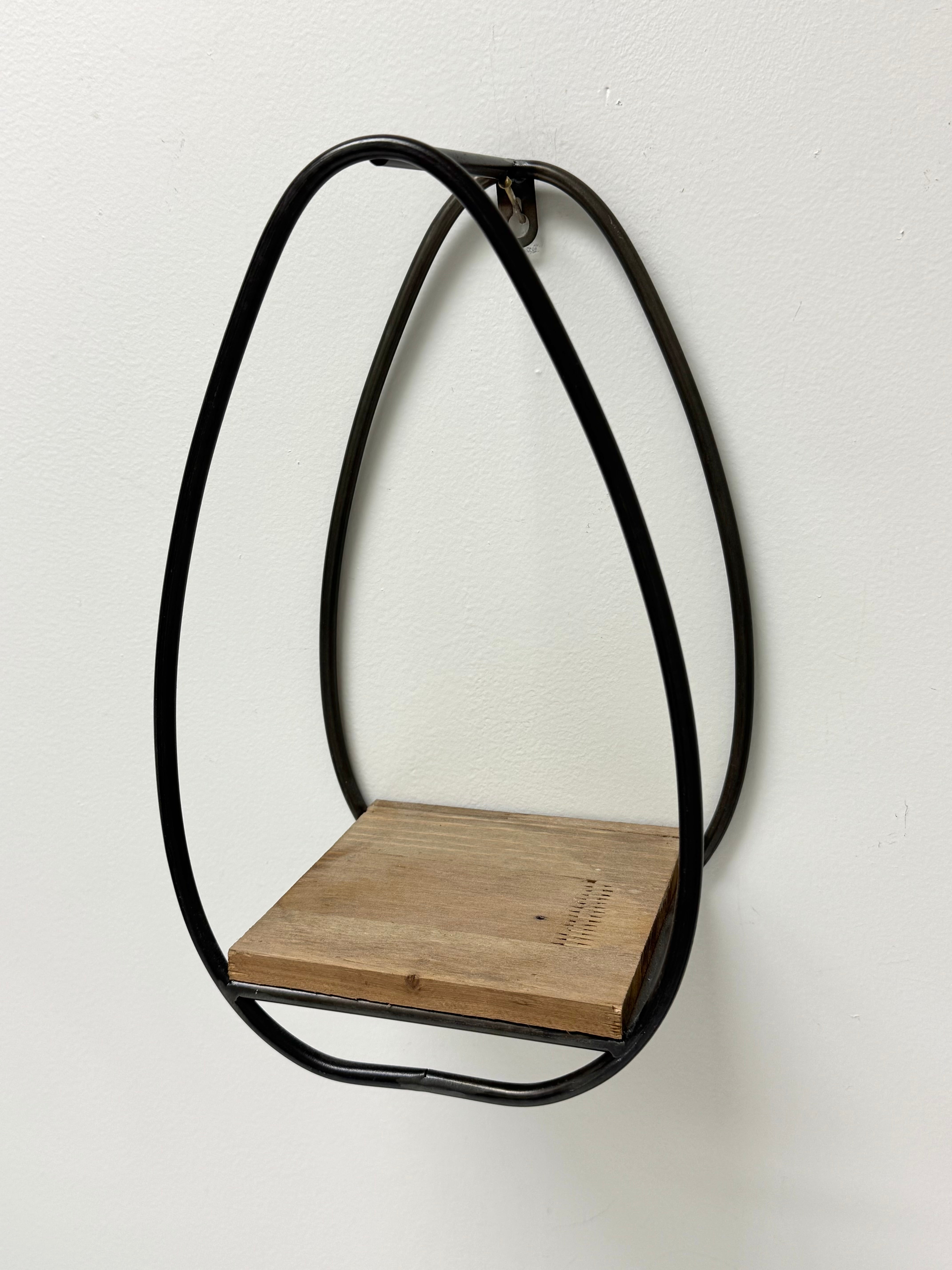 Dark Bronze Teardrop Shelf with Wooden Platform