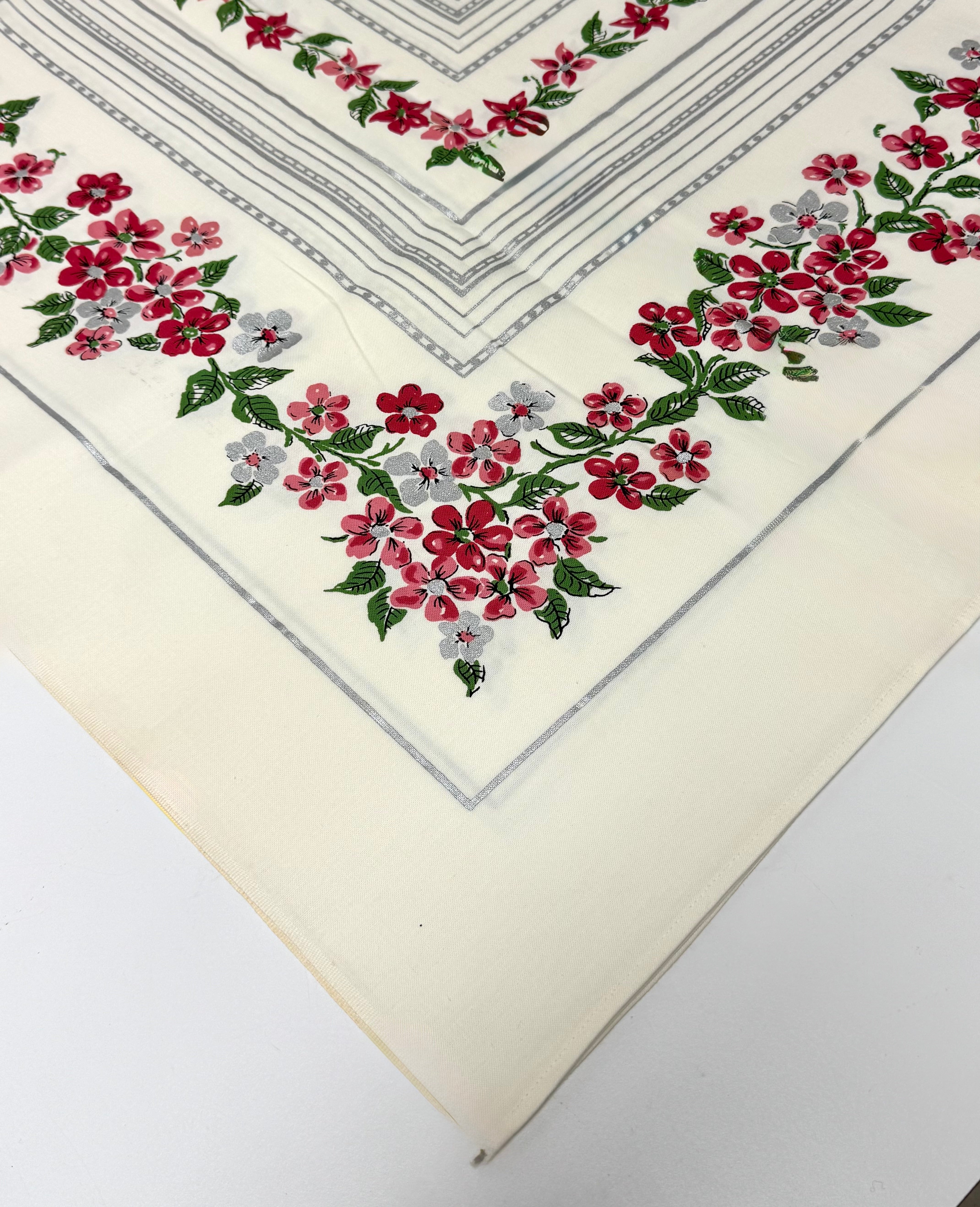 Vintage SUN GLO 'Apple Blossom' 52" x 52" Tablecloth