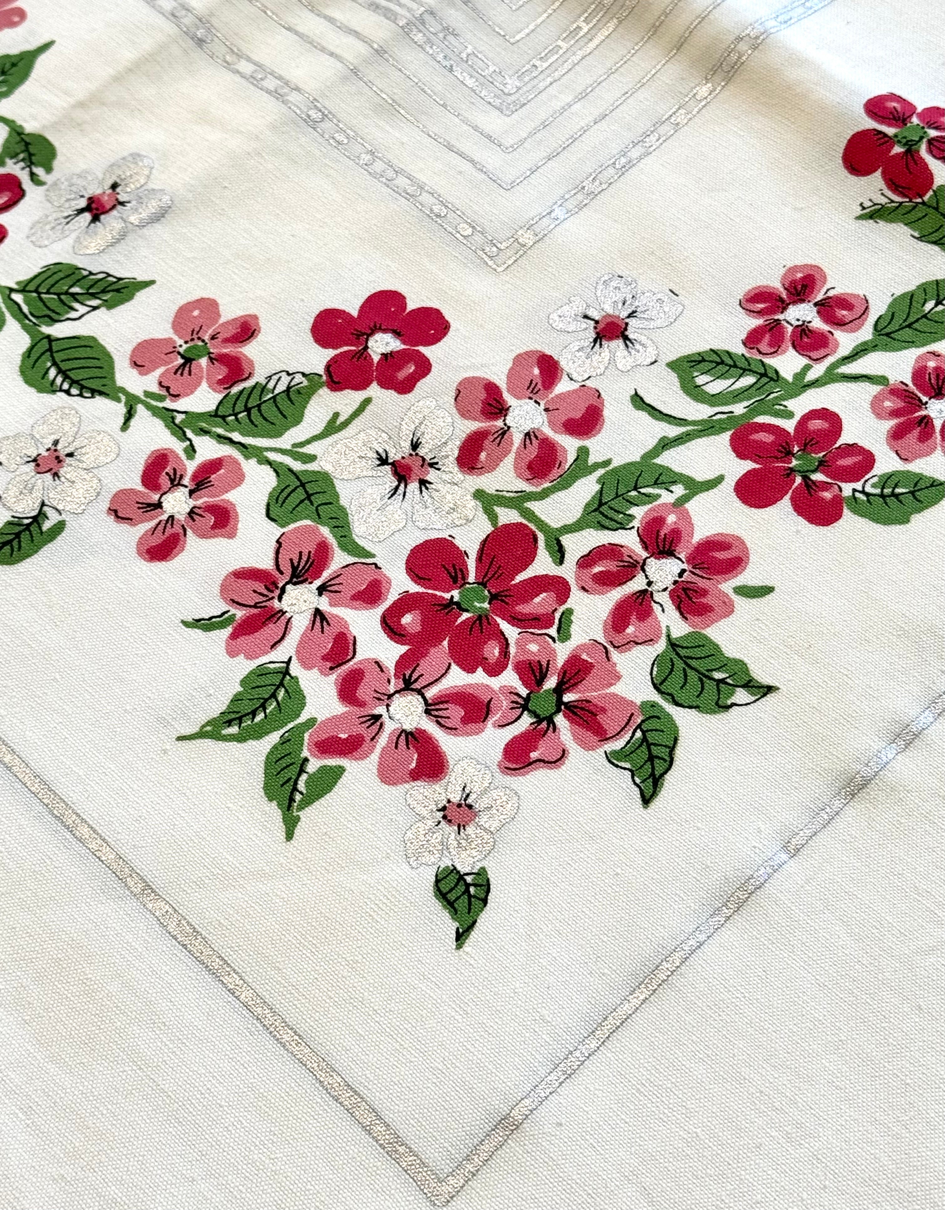 Vintage SUN GLO 'Apple Blossom' 52" x 52" Tablecloth