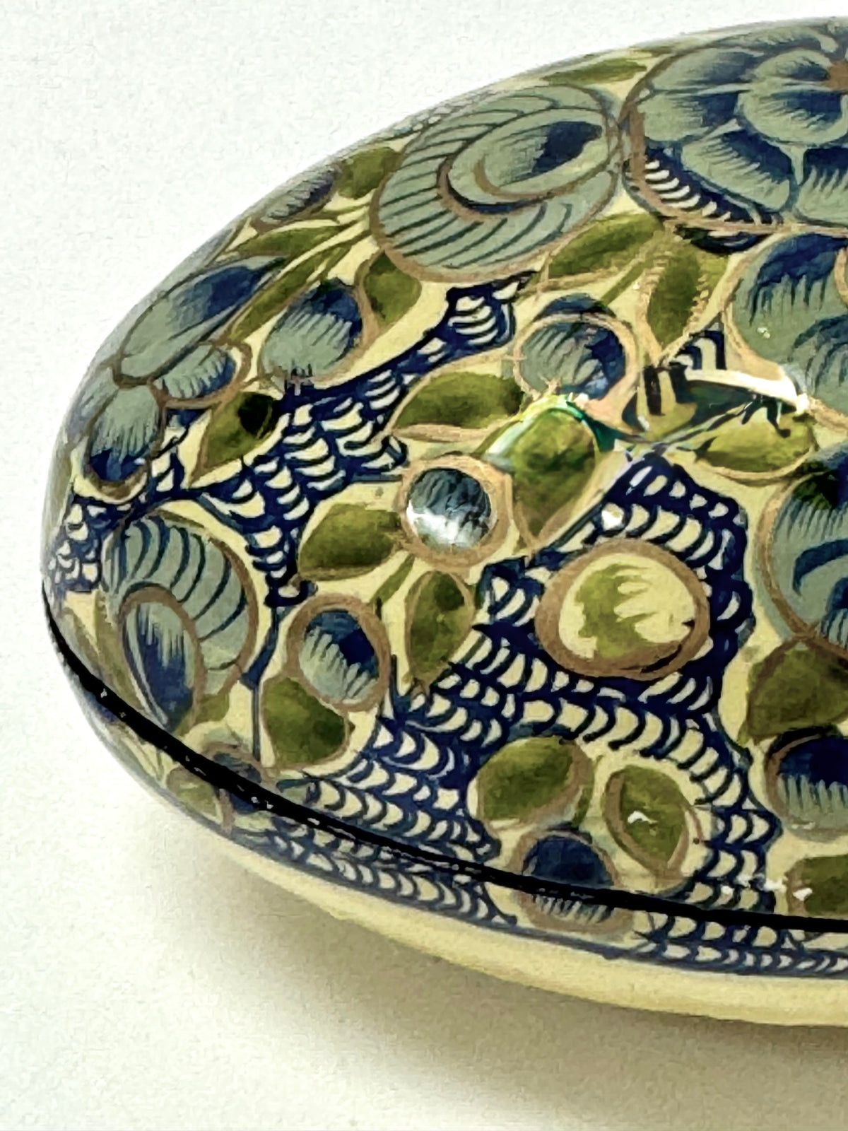 Hand-painted Blue Floral Egg Trinket Box