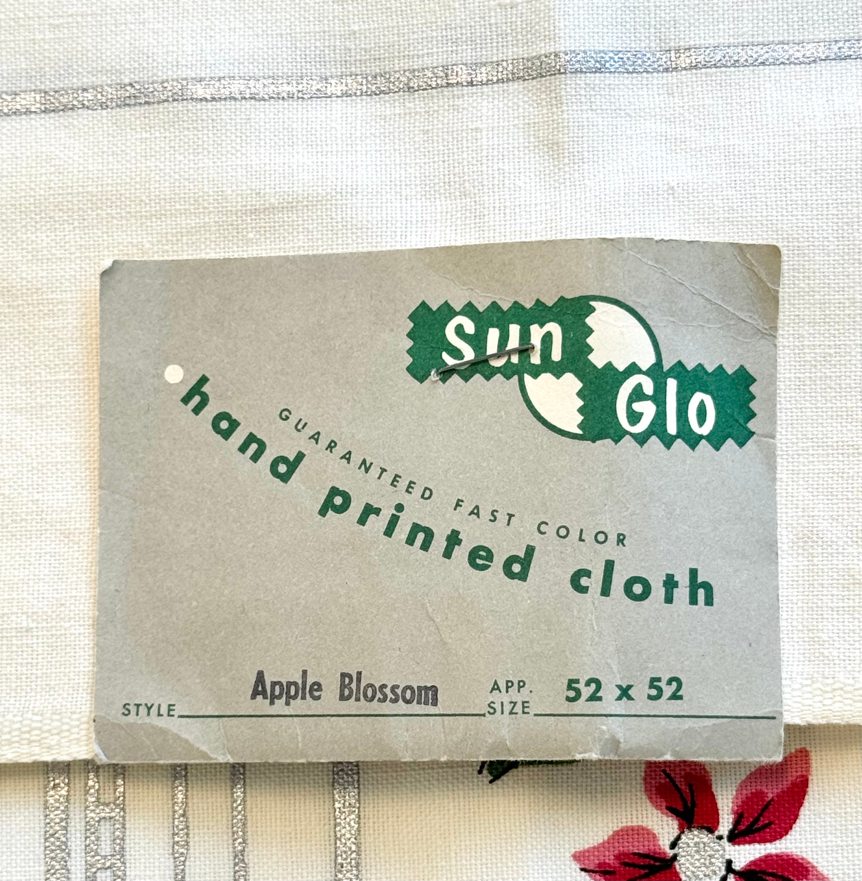 Vintage SUN GLO 'Apple Blossom' 52" x 52" Tablecloth