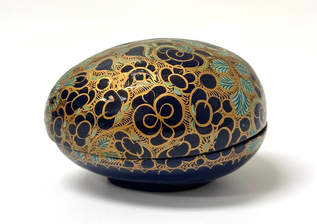 Hand-painted Black Floral Egg Trinket Box