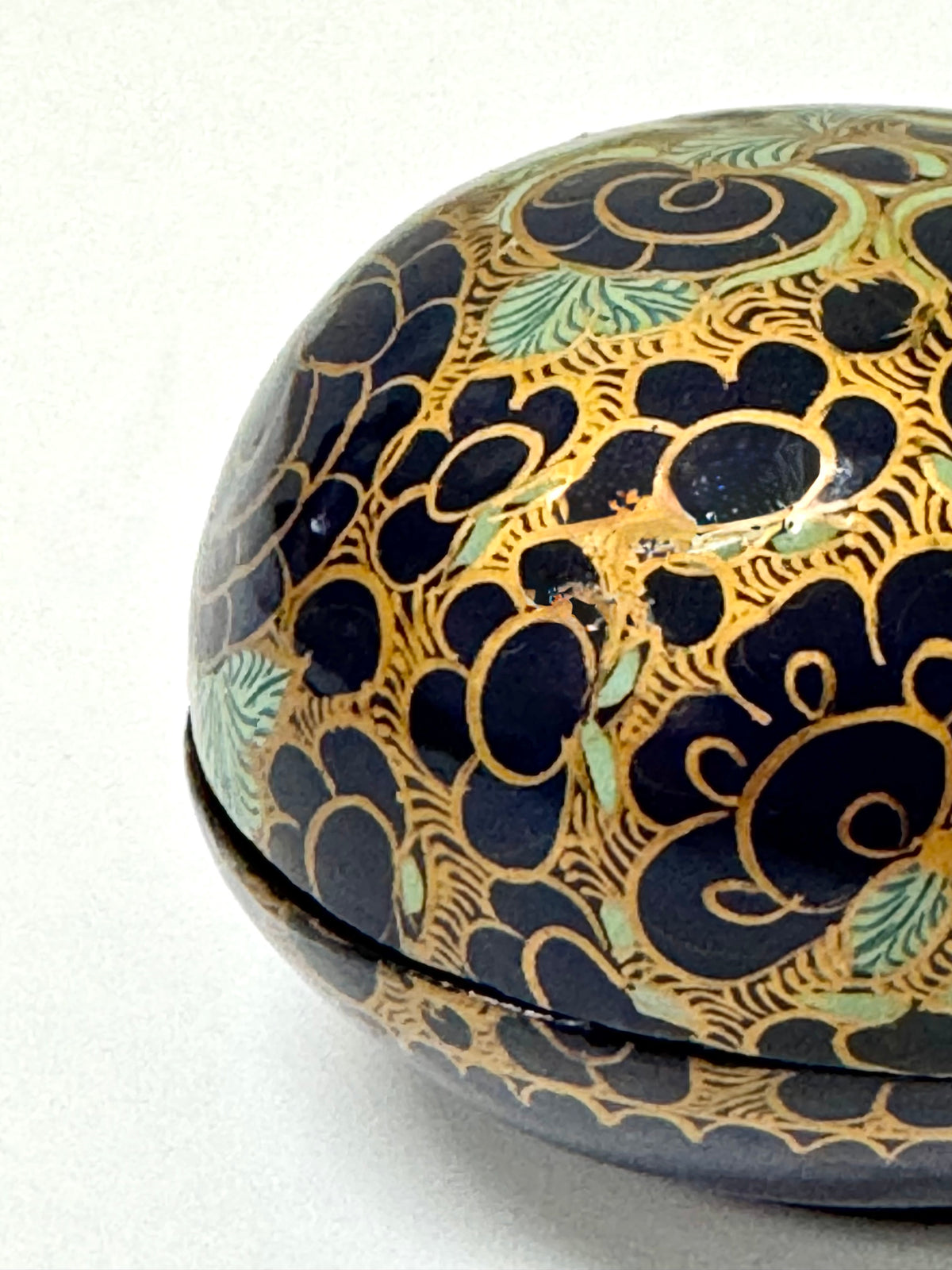 Hand-painted Black Floral Egg Trinket Box