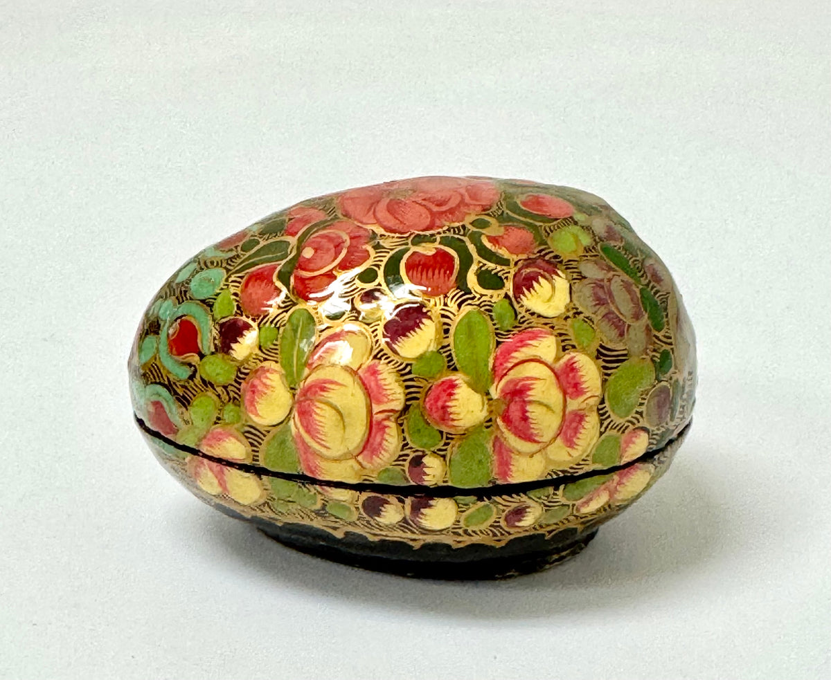 Hand-painted Red Floral Egg Trinket Box