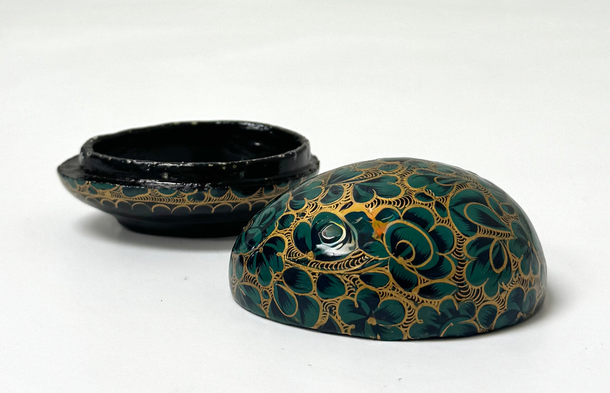 Hand-painted Teal Floral Egg Trinket Box