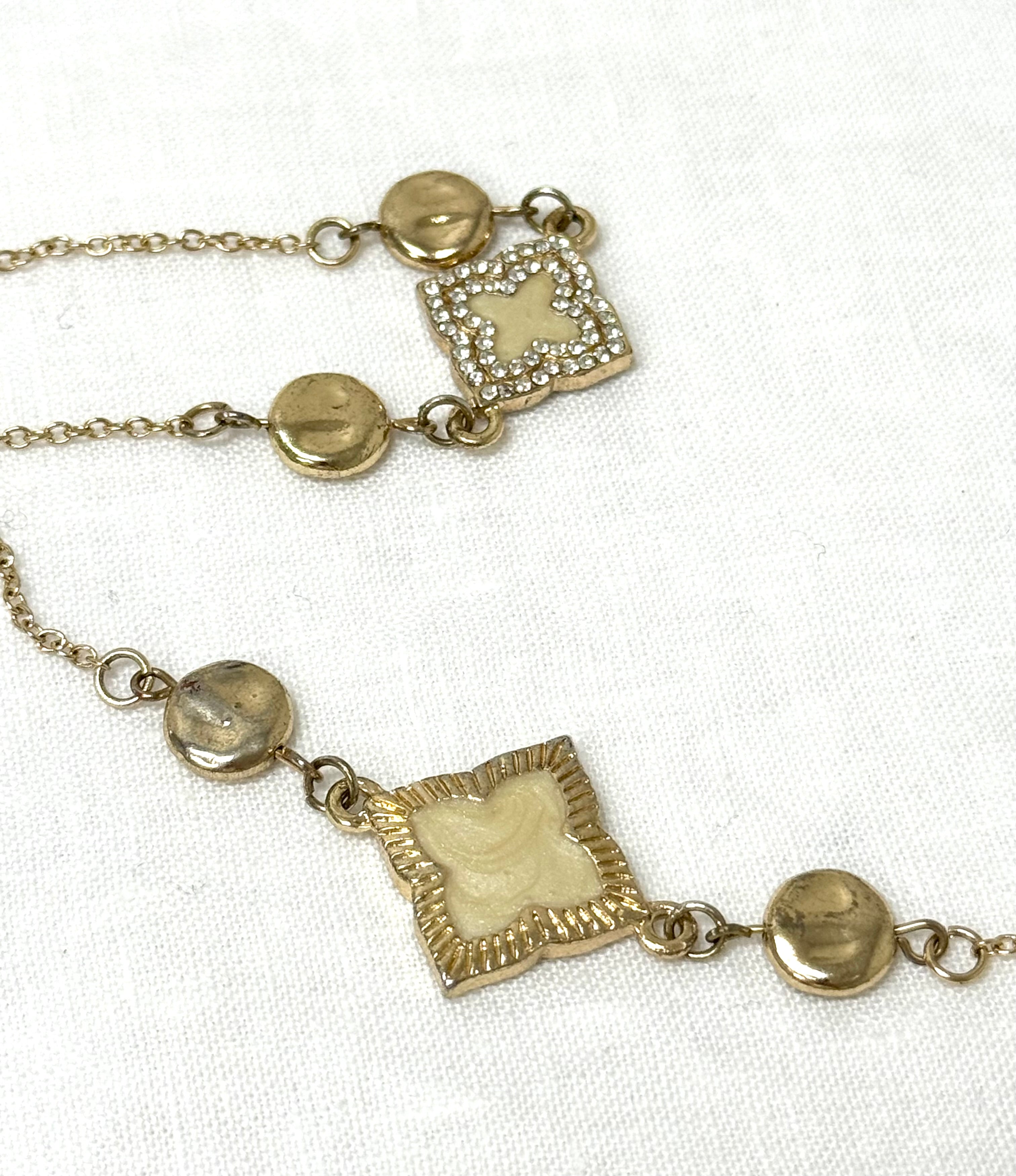 Gold-tone Clover Cream & Pave Necklace