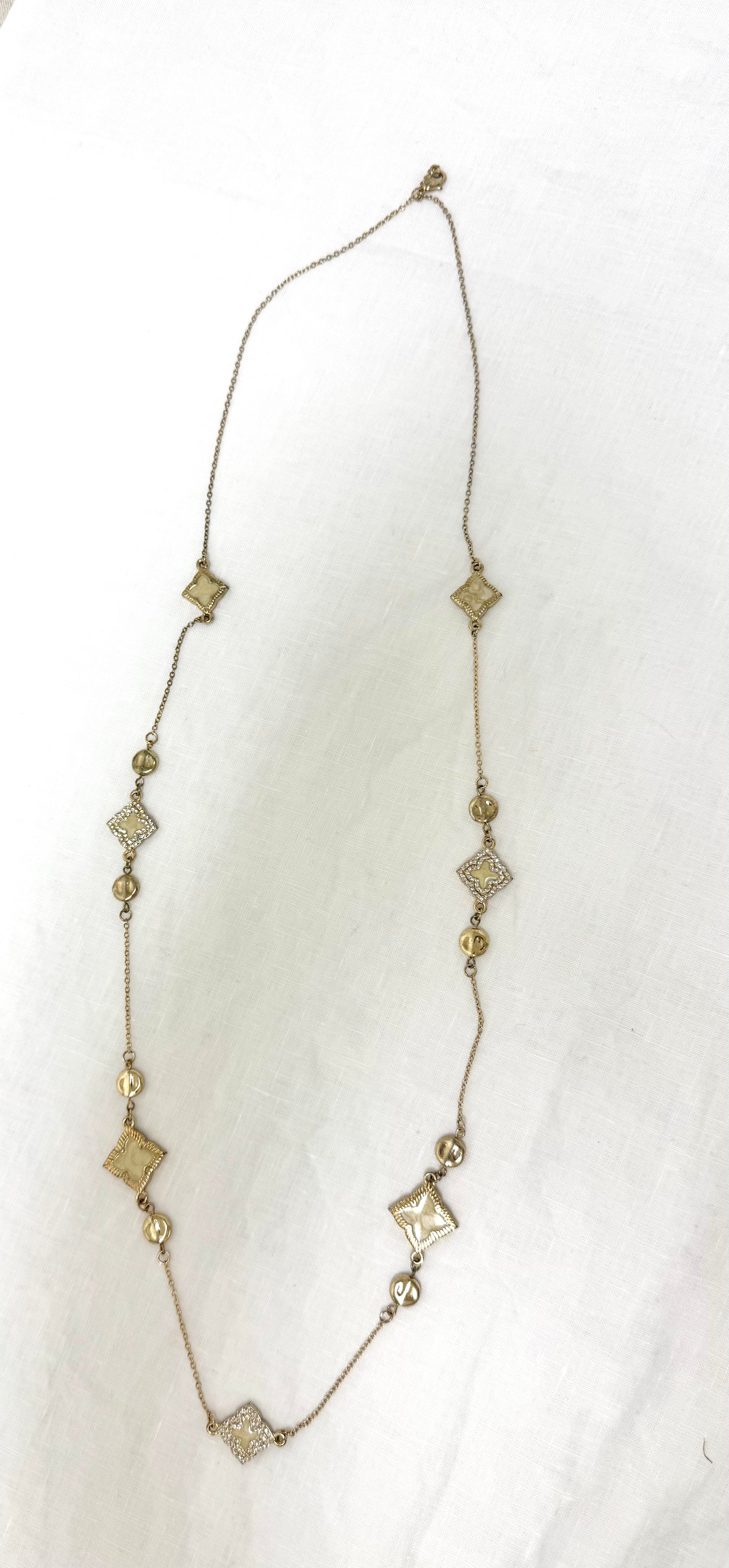 Gold-tone Clover Cream & Pave Necklace