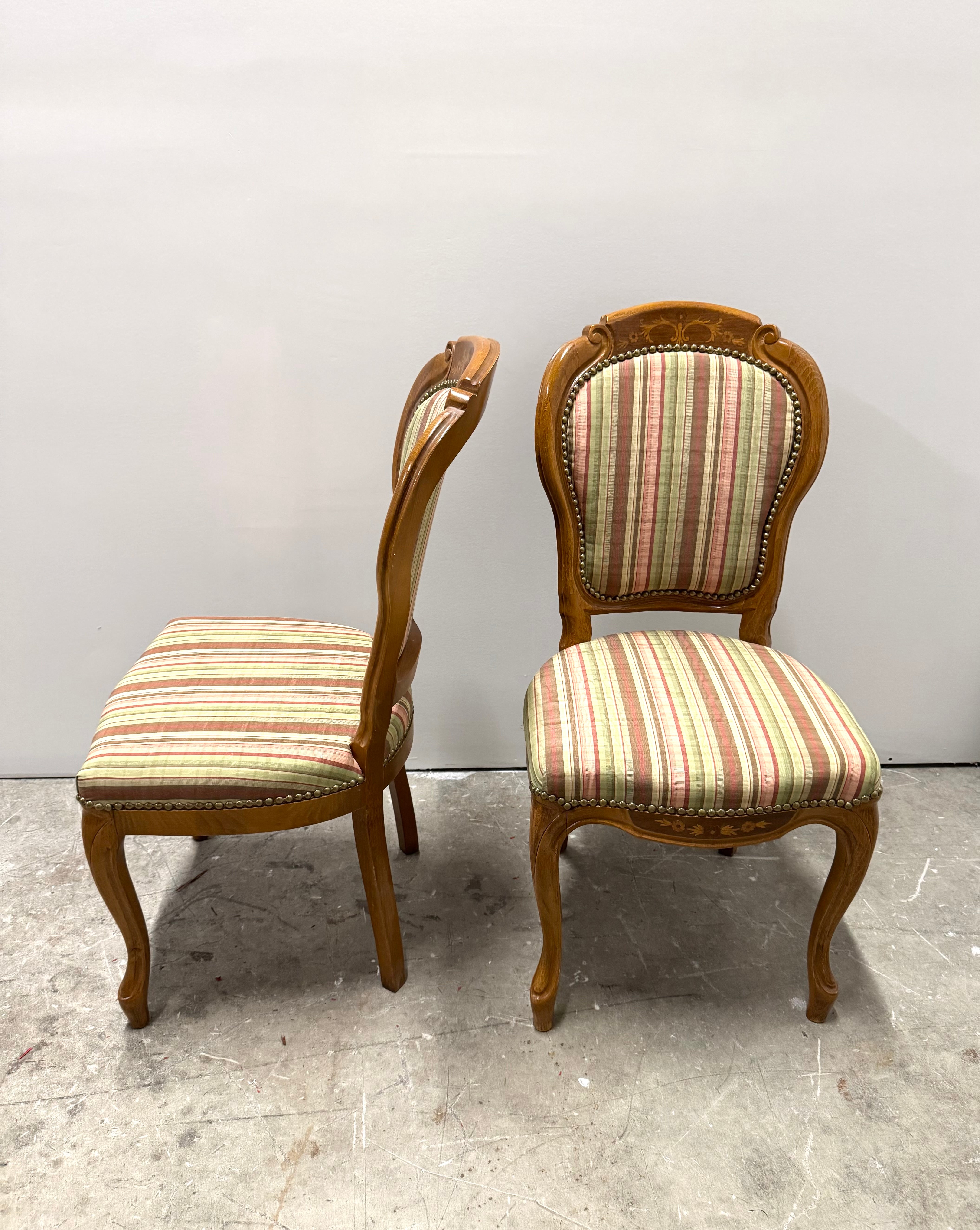 Louis XV Style Plaid Moire Dining Chairs Set of 2