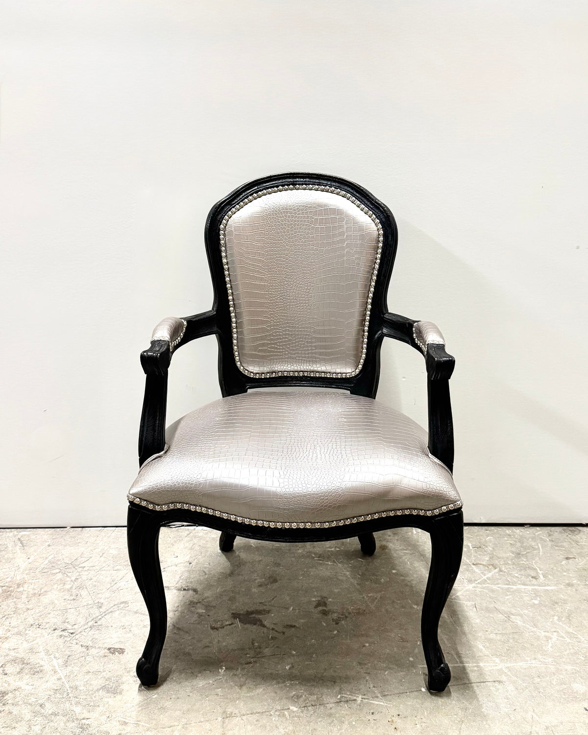 Metallic Silver Faux Crocodile Arm Chair