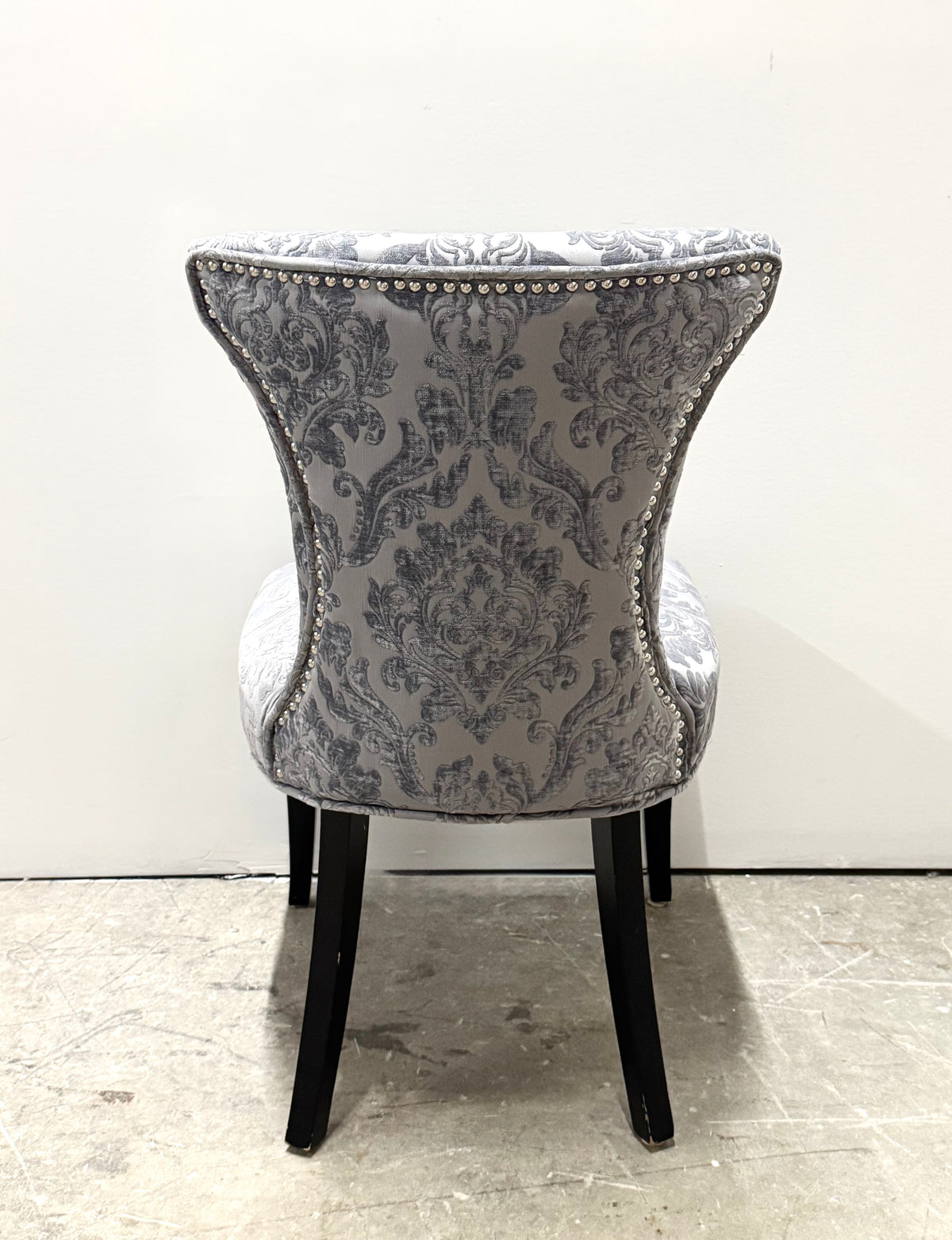 Gray Velvet Damask Dining Chairs Set of 4