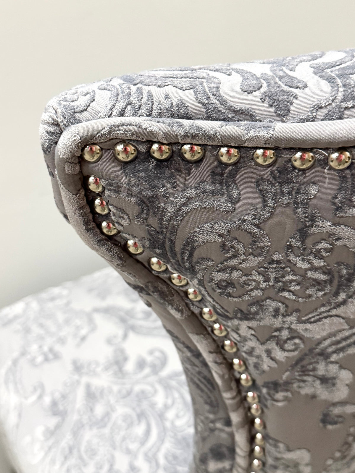 Gray Velvet Damask Dining Chairs Set of 4