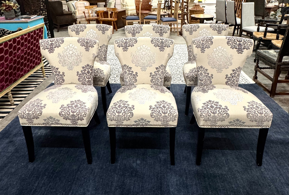 Gray & Silver Damask Dining Chairs Set of 6