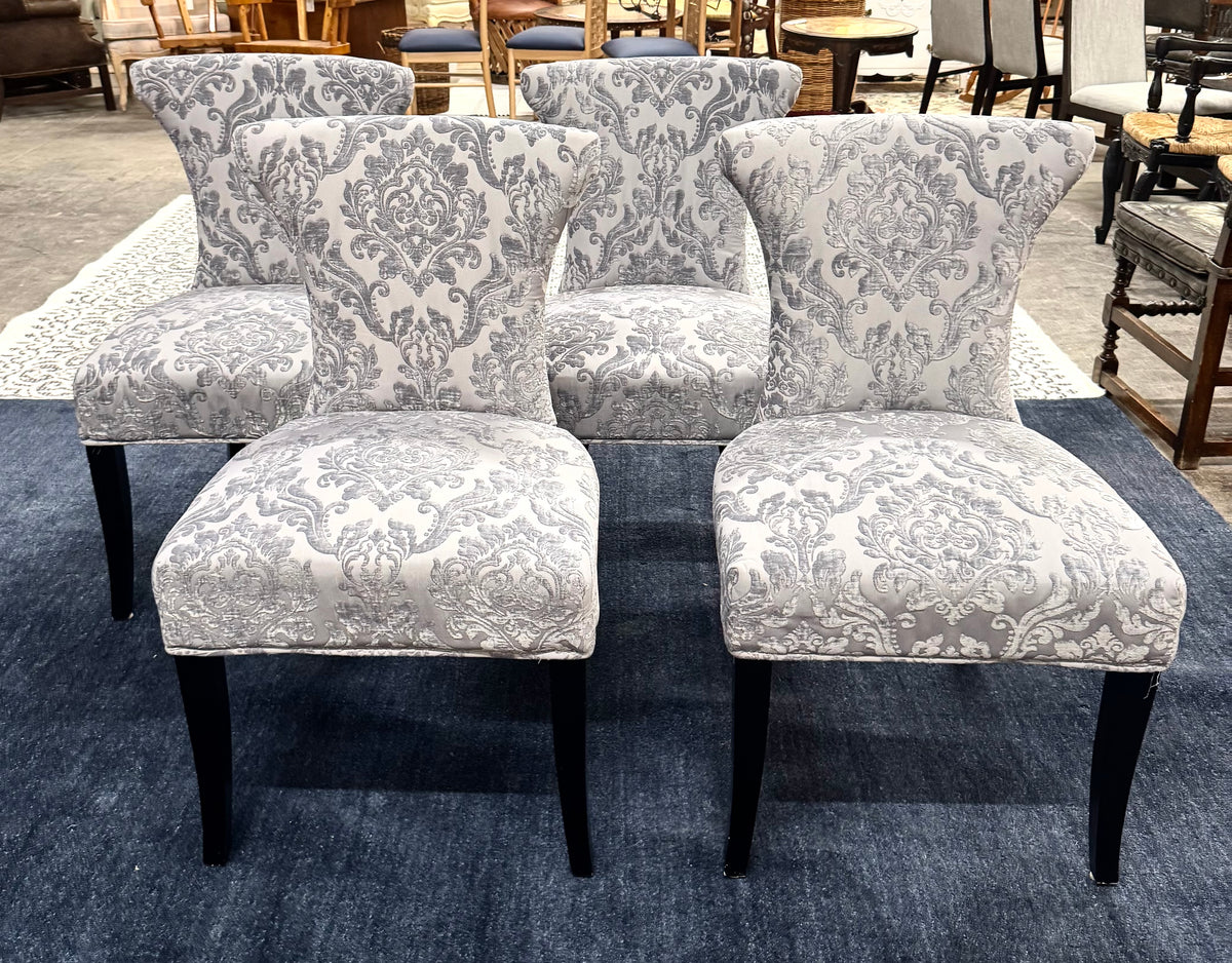 Gray Velvet Damask Dining Chairs Set of 4