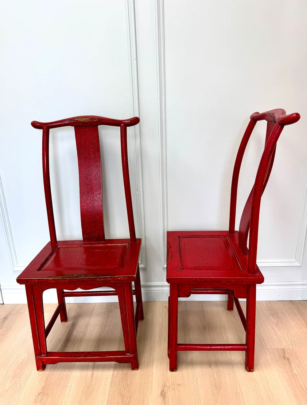 Vintage Distressed Red Ming-style Chairs Set of 2