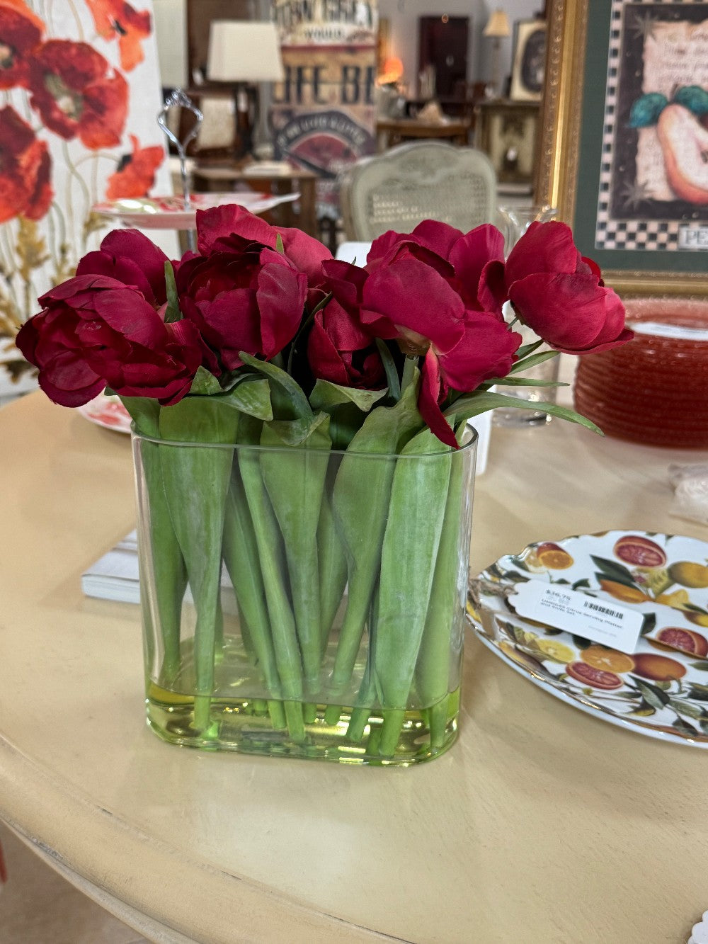 Red Tulips in Glass Vase|1181