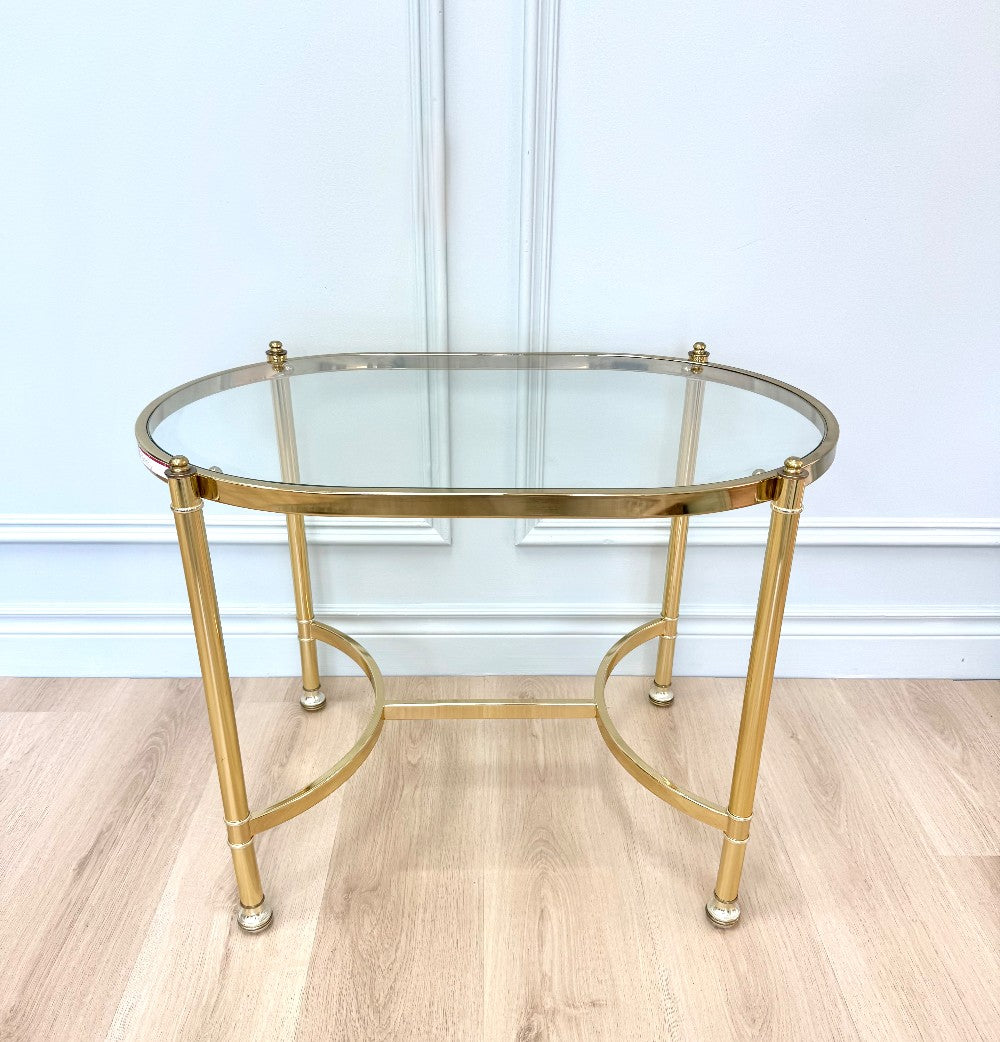 Vintage Brass Glass-top Side Table (30"W x 20"D x 22"H)|5663